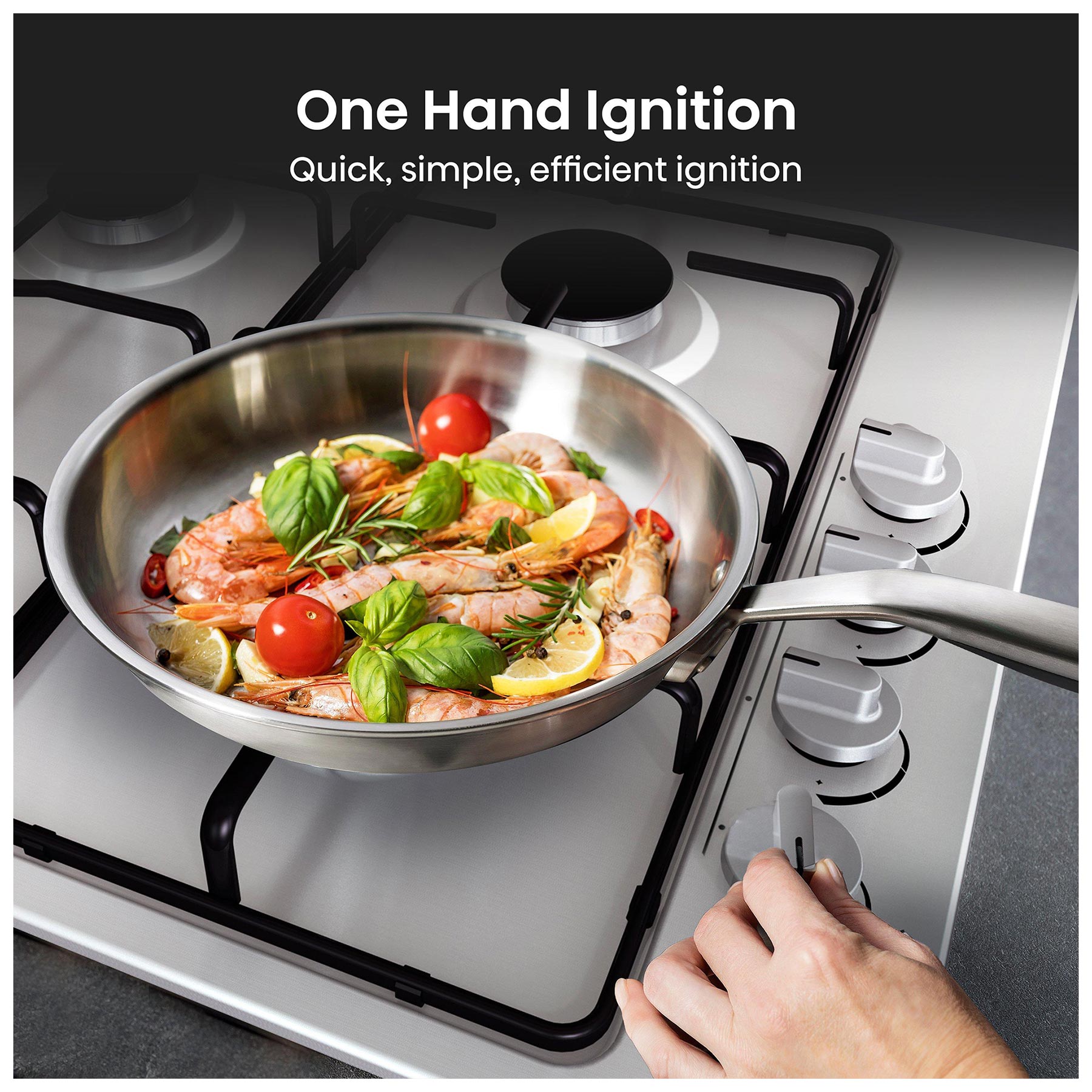 Hisense GM642XHS 60cm 4 Burner Gas Hob in Stainless Steel Wok Burner, photo 5