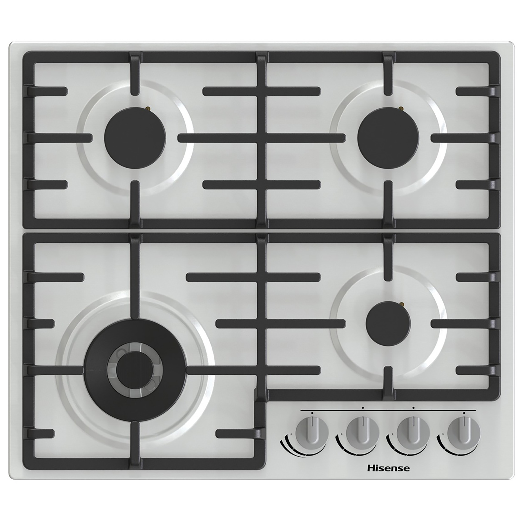 Hisense GM663XBUK 60cm 4 Burner Gas Hob in Stainless Steel Wok Burner