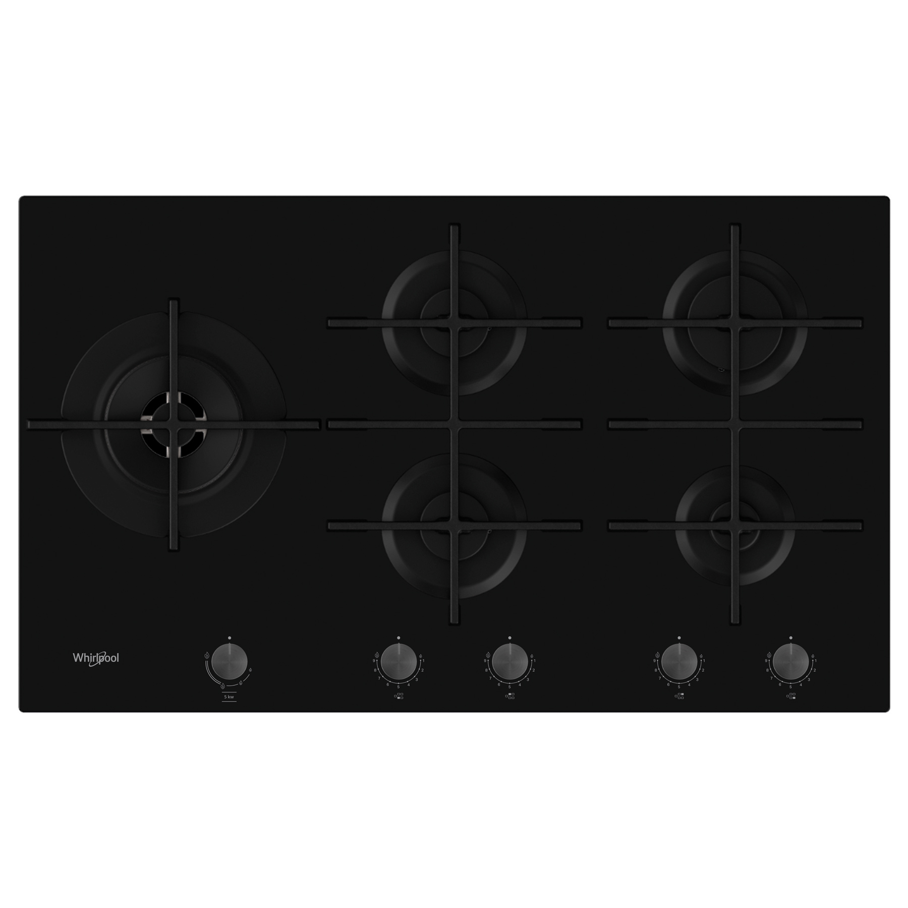 Whirlpool GOWL958NB 90cm 5 Burner Gas Hob in Black Glass 5kW Wok Burne