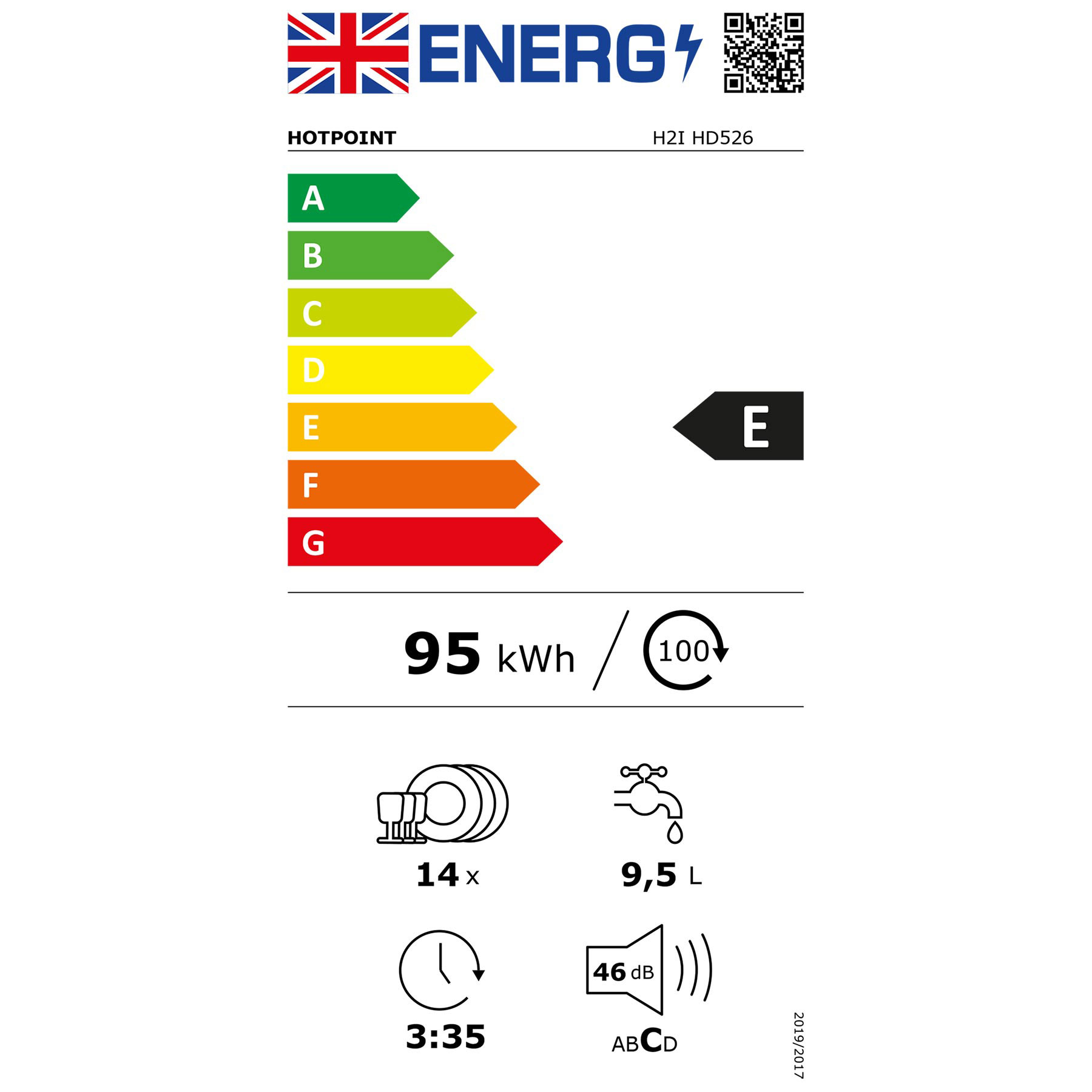 Hotpoint H2IHD526 60cm Fully Integrated Dishwasher 14 Place E Rated, photo 5