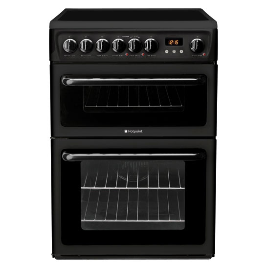 Image of Hotpoint HAE60KS 60cm Double Oven Electric Cooker in Black Ceramic Hob