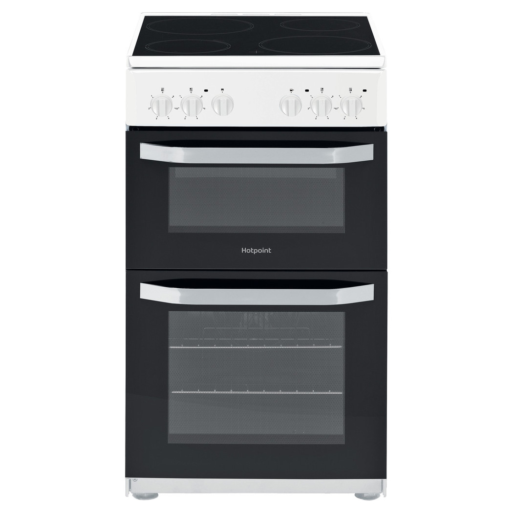 Image of Hotpoint HD5V92KCW 50cm Twin Cavity Electric Cooker in White Ceramic H