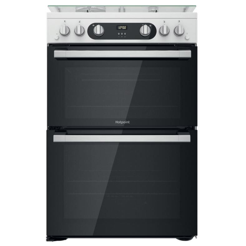 Image of Hotpoint HD67G02CCW 60cm Double Oven Gas Cooker in White 84 42L
