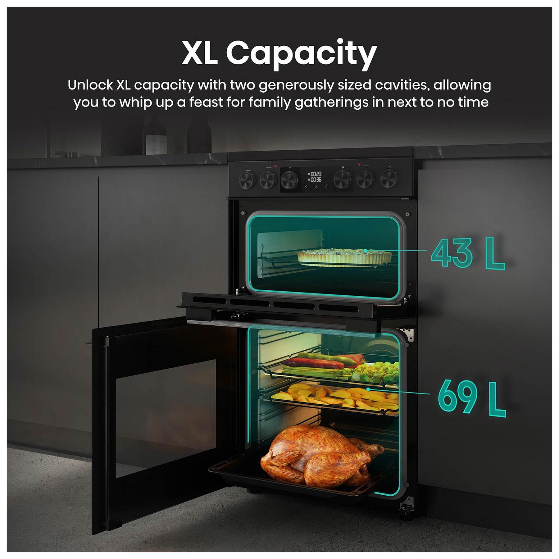 Hisense HDCEC5C10B 50cm Double Oven Electric Cooker in Black Ceramic H, photo 3