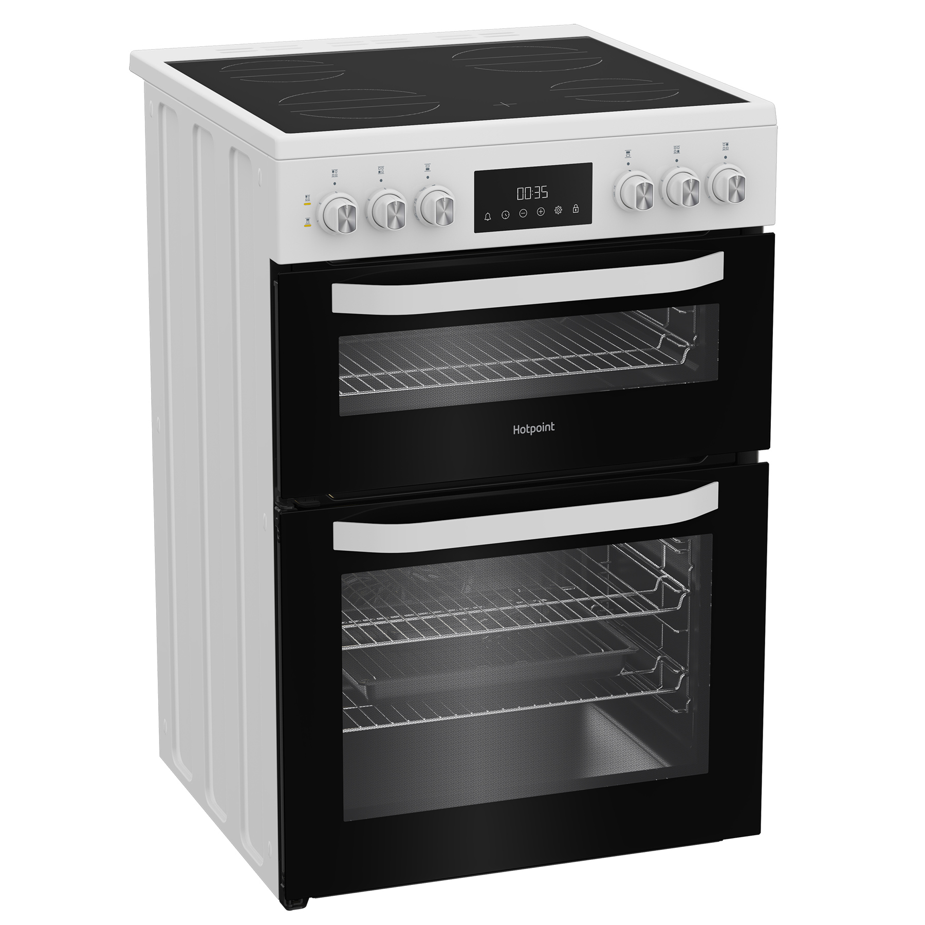 Hotpoint HDE6VDW 60cm Double Oven Electric Cooker in White Ceramic Hob, photo 2
