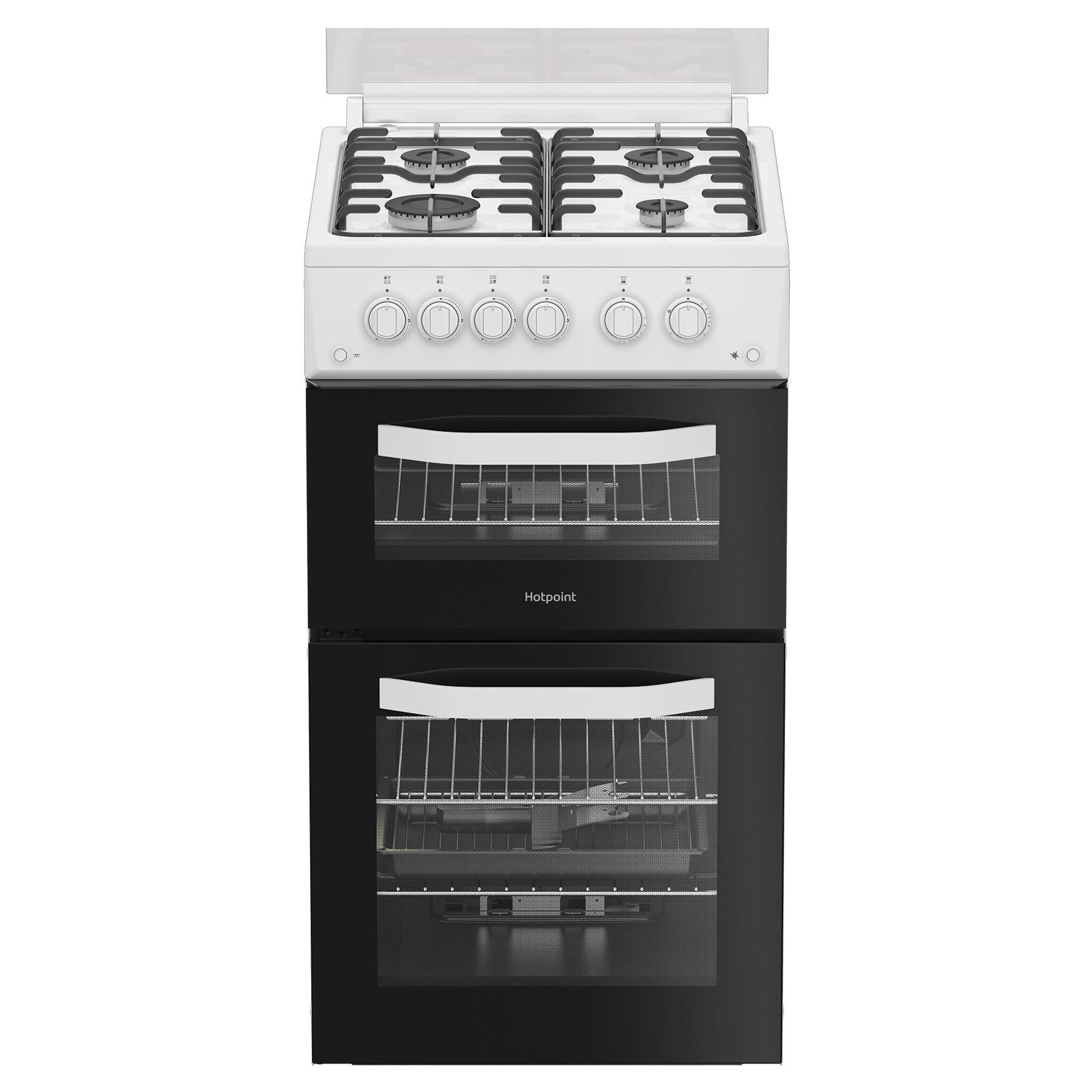 Hotpoint HDG5GCW 50cm Double Oven Gas Cooker with Glass Lid in White 5