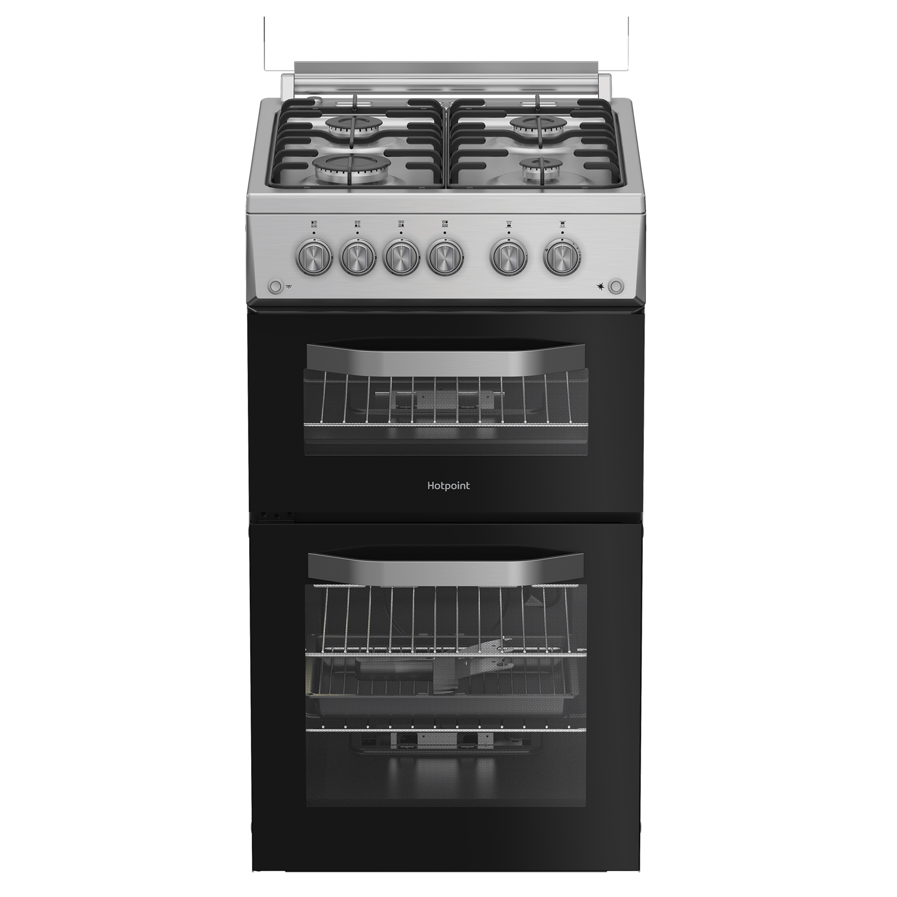 Hotpoint HDG5GCX 50cm Double Oven Gas Cooker with Glass Lid in Stainle
