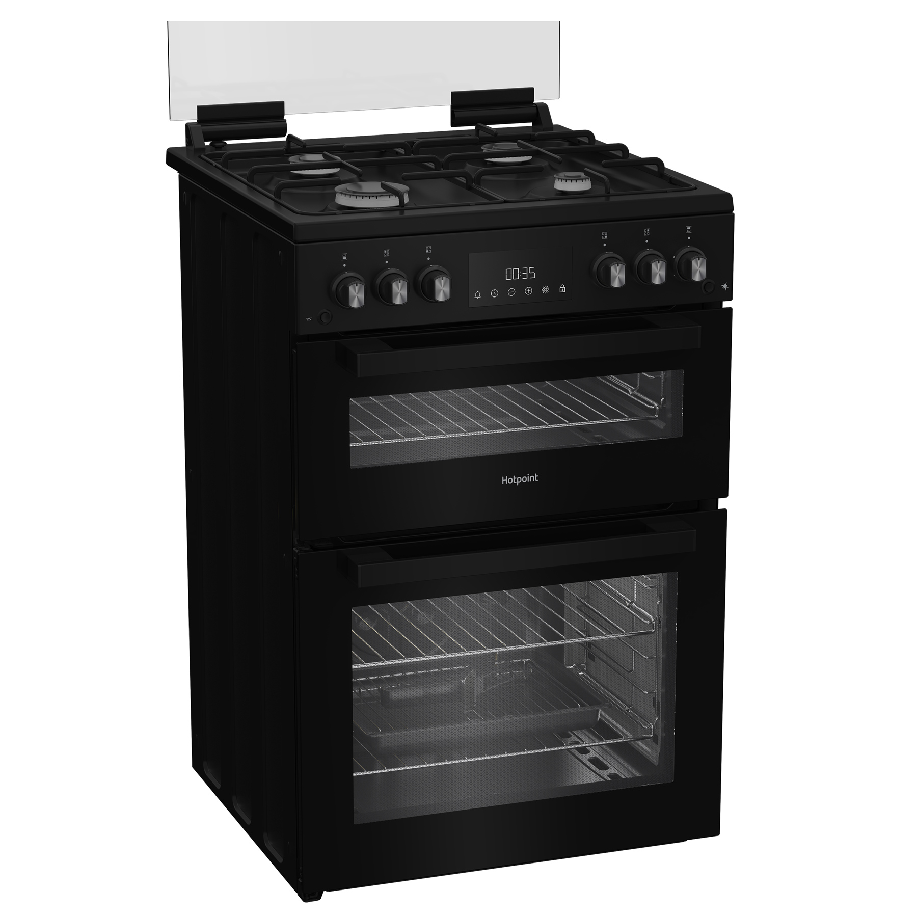 Hotpoint HDG6GDCB 60cm Double Oven Gas Cooker with Glass Lid in Black, photo 2