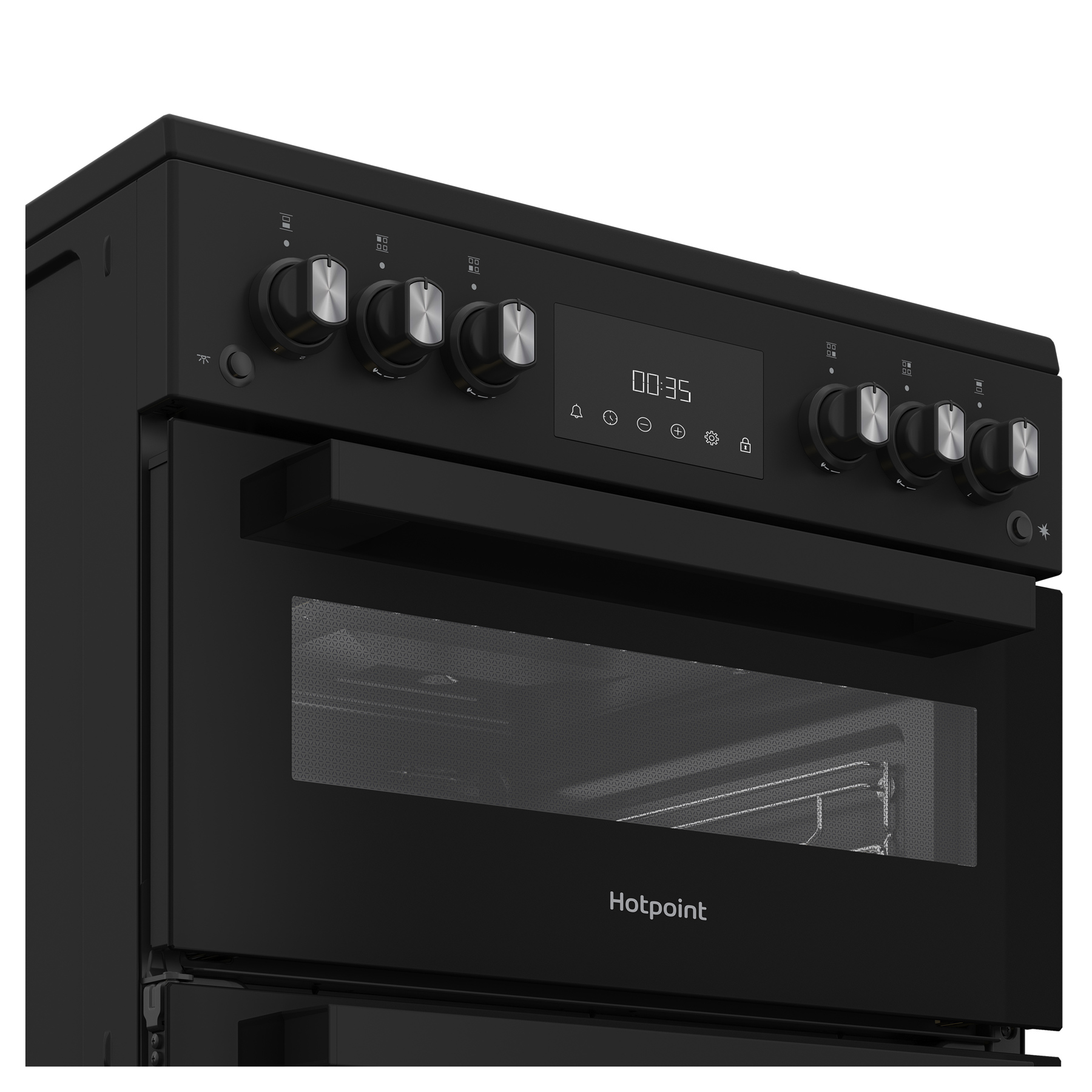 Hotpoint HDG6GDCB 60cm Double Oven Gas Cooker with Glass Lid in Black, photo 4
