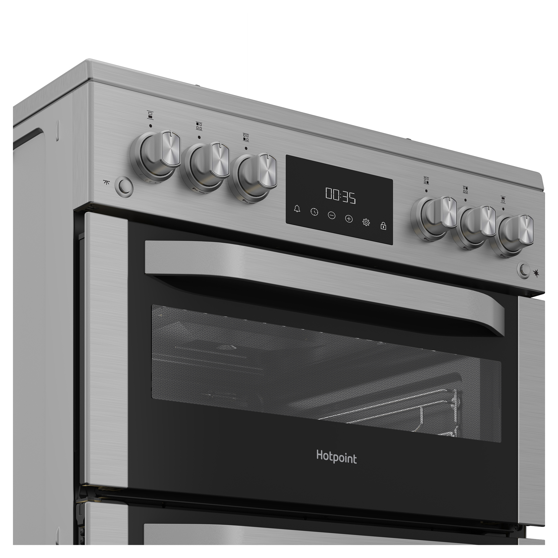 Hotpoint HDG6GDCWX 60cm Double Oven Gas Cooker with Glass Lid in Stain, photo 4