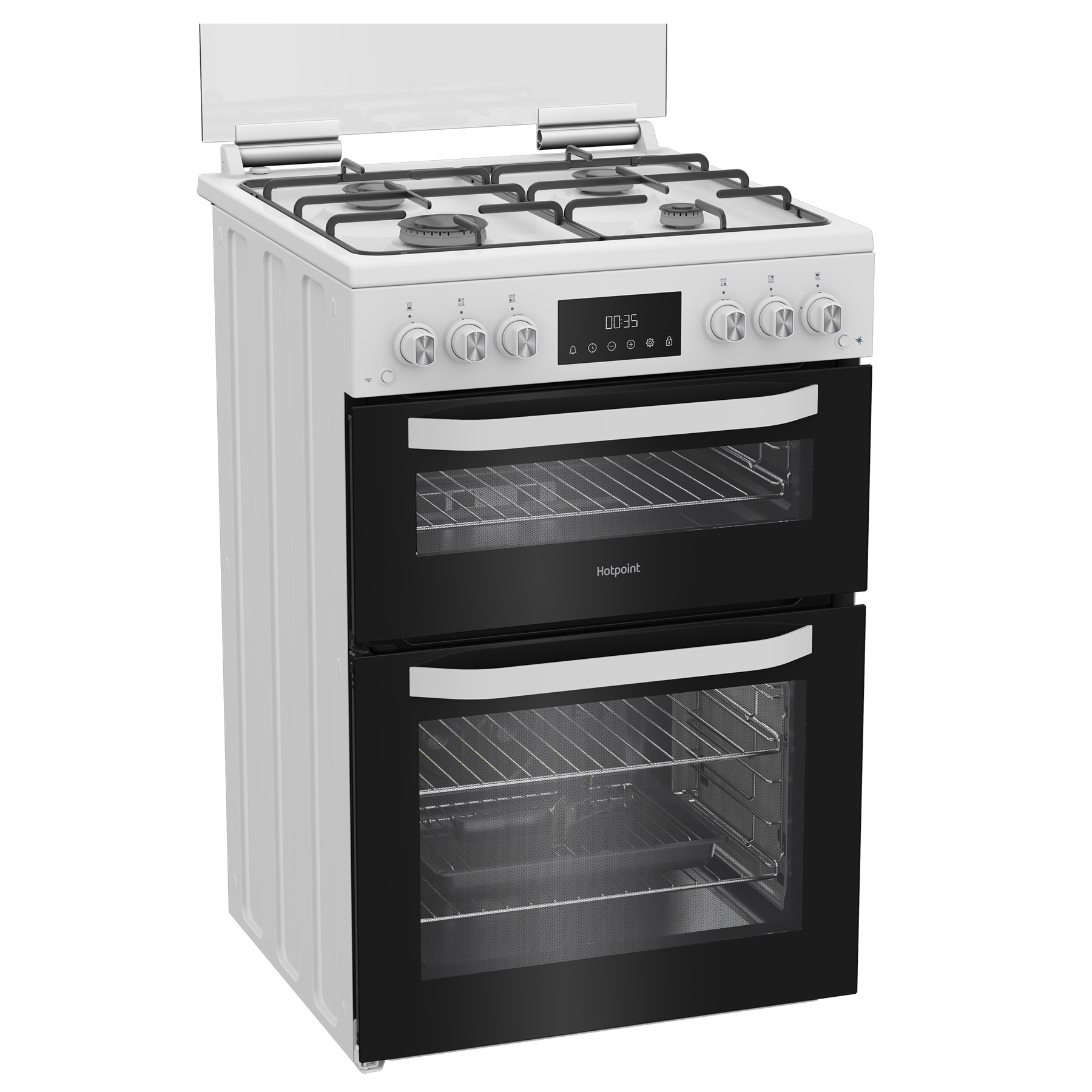 Hotpoint HDG6GDCW 60cm Double Oven Gas Cooker with Glass Lid in White, photo 2