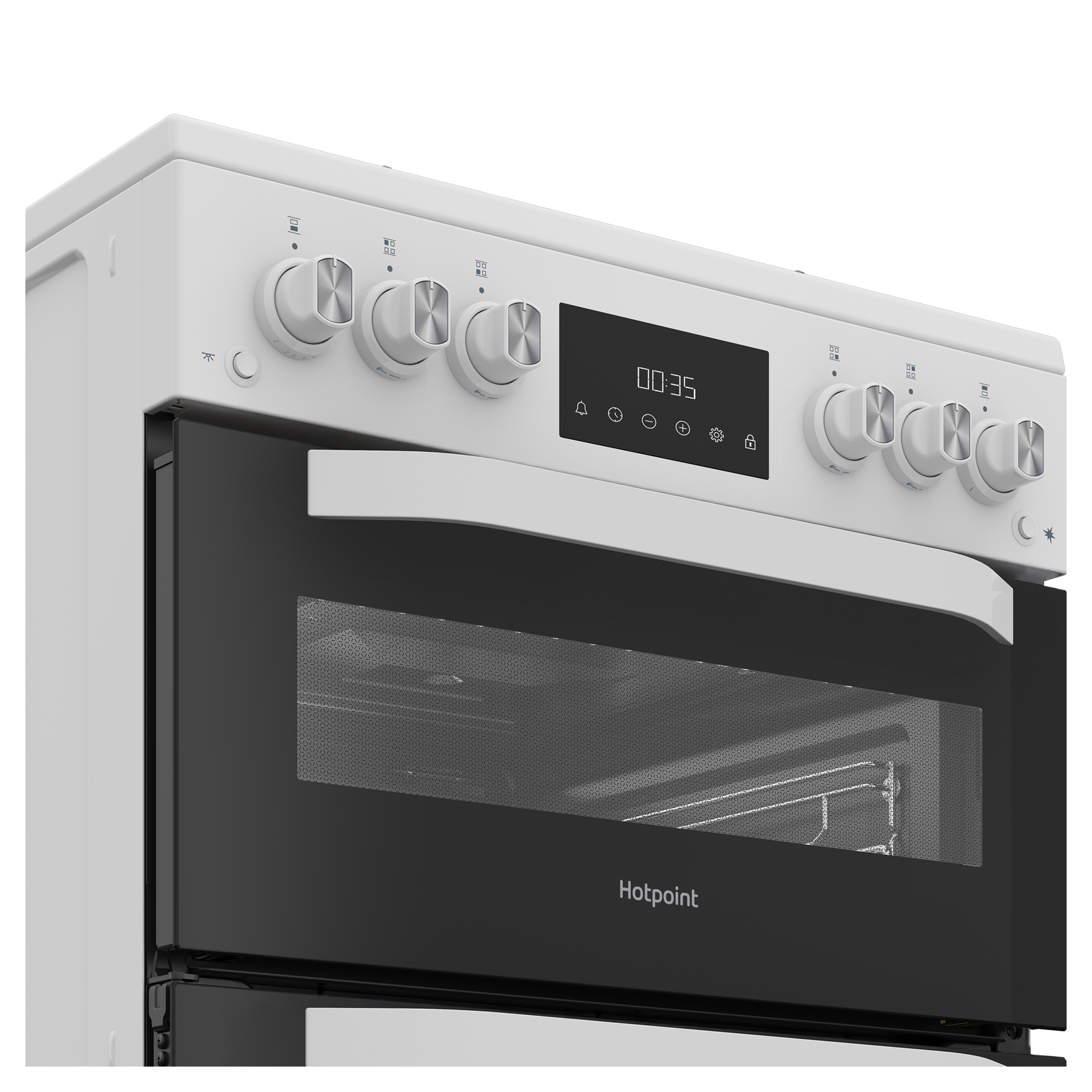 Hotpoint HDG6GDCW 60cm Double Oven Gas Cooker with Glass Lid in White, photo 4