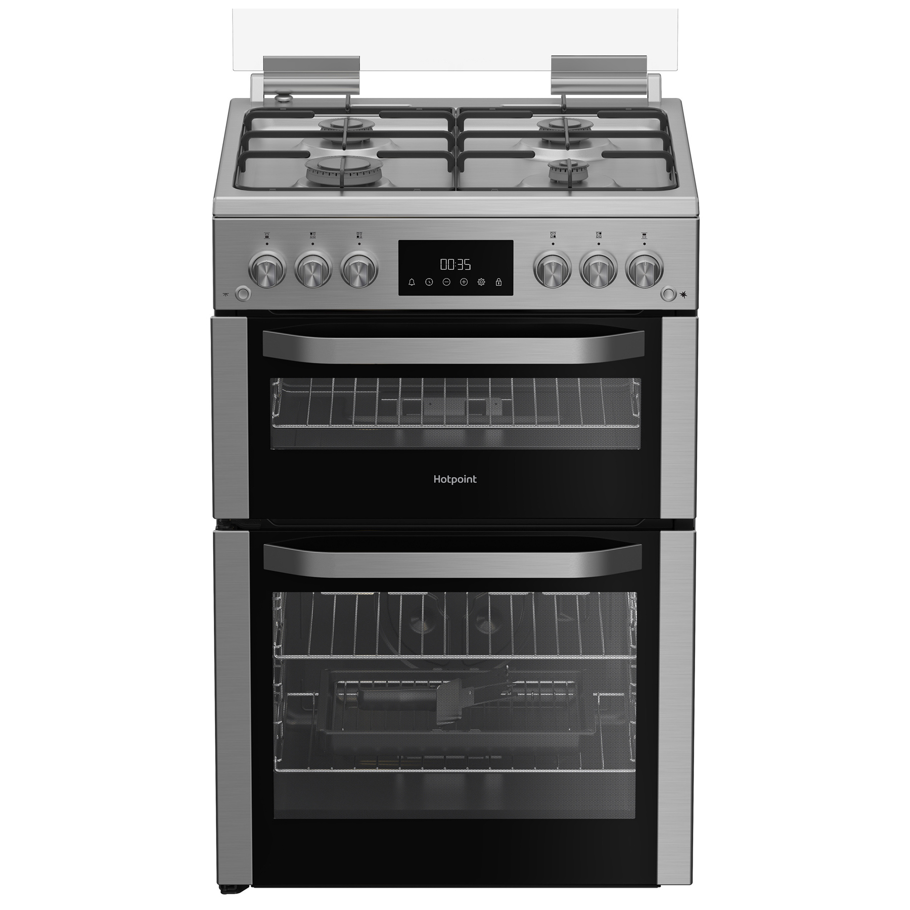 Hotpoint HDG6GDCX 60cm Double Oven Gas Cooker with Glass Lid in Stainl