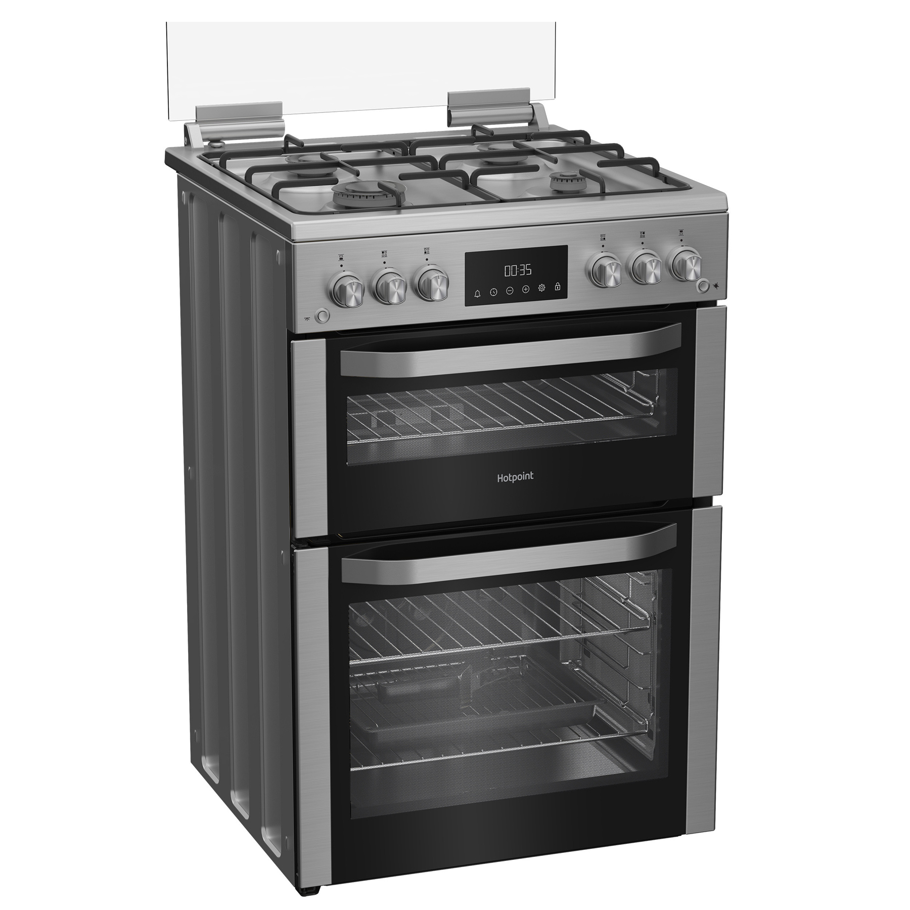 Hotpoint HDG6GDCX 60cm Double Oven Gas Cooker with Glass Lid in Stainl, photo 2