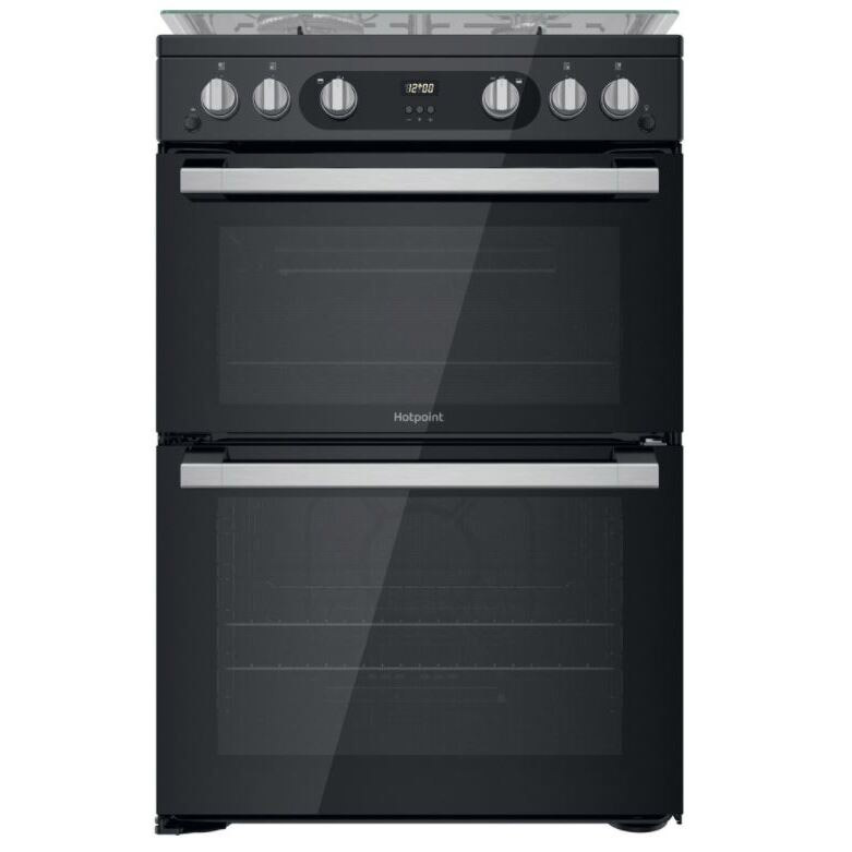 Image of Hotpoint HDM67G0C2CB 60cm Double Oven Gas Cooker in Black Wok Burner