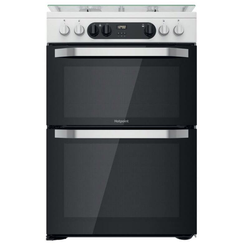 Image of Hotpoint HDM67G9C2CW 60cm Double Oven Dual Fuel Cooker in White Gas Ho