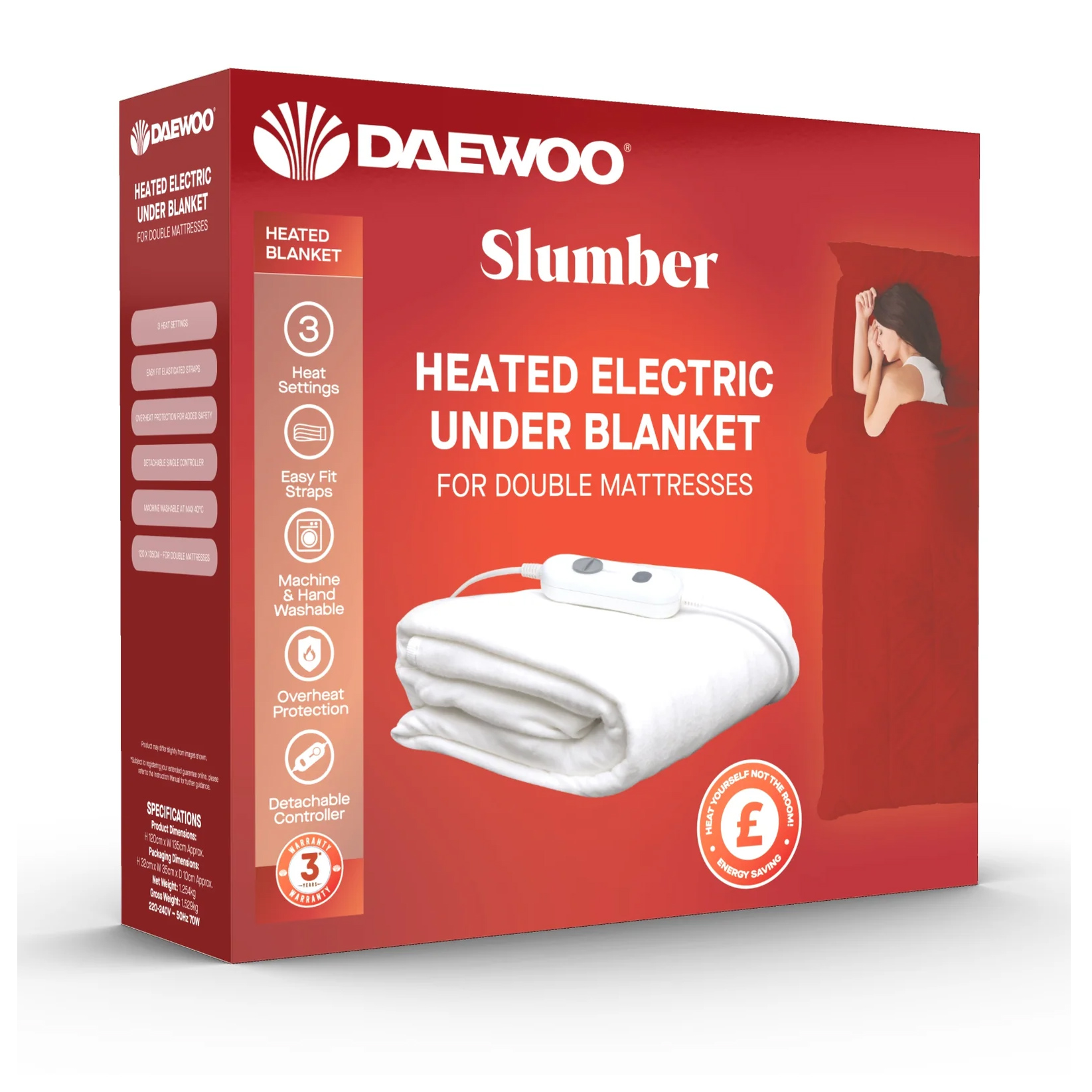 Daewoo HEA1909GE Double Electric Heated Underblanket 120x135cm, photo 4