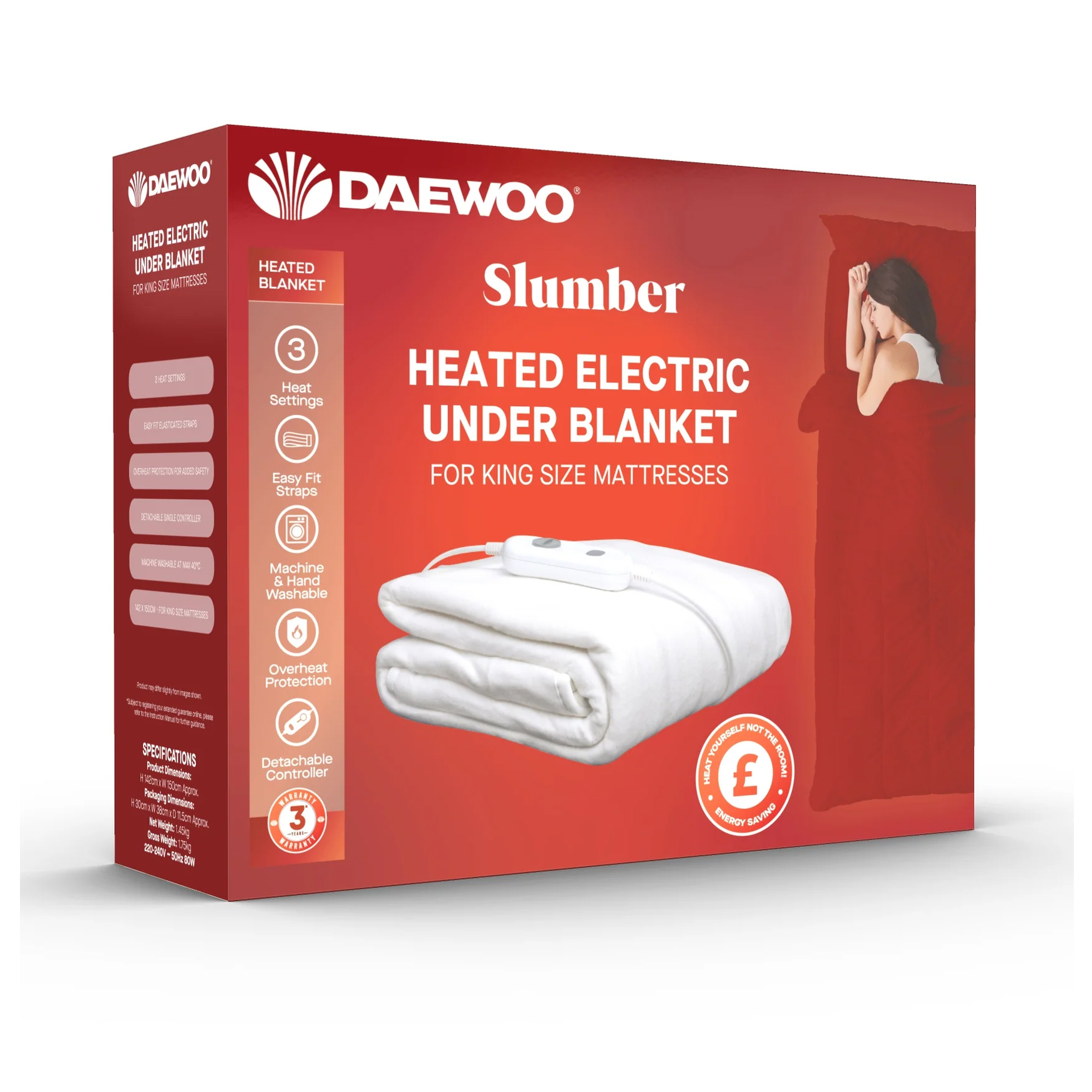Daewoo HEA1910GE King Size Electric Heated Blanket 142x150cm, photo 4
