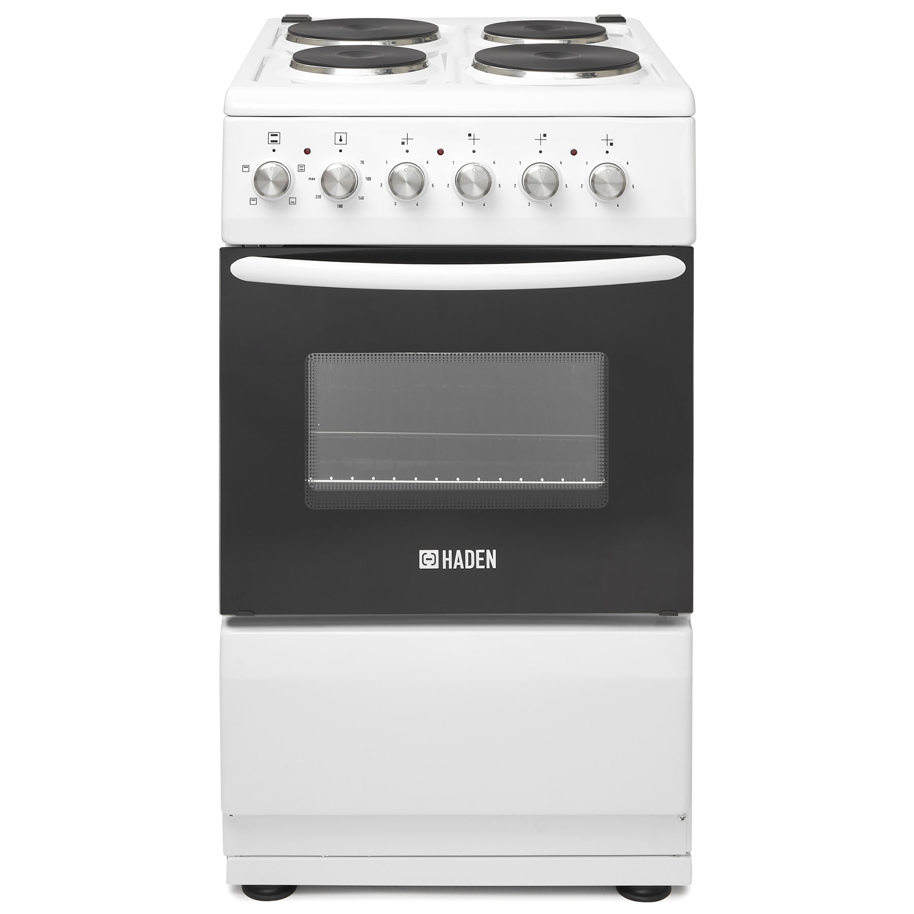Image of Haden HES050W 50cm Single Oven Electric Cooker in White Solid Plate