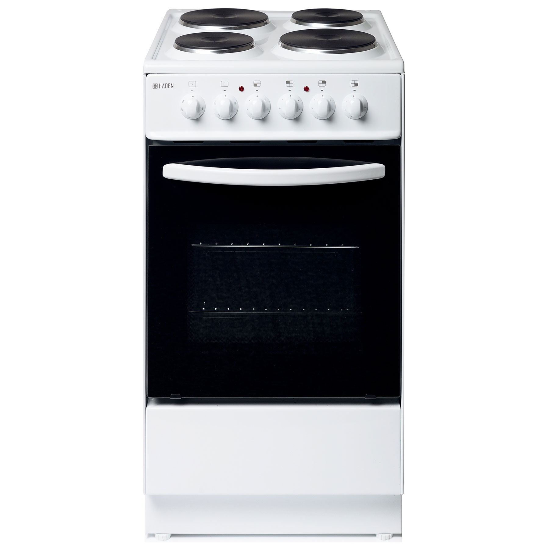 Haden HES50W 50cm Single Oven Electric Cooker in White Solid Plate Hob