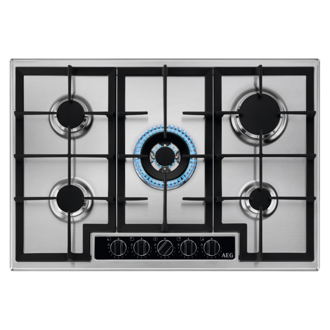AEG HGB75420YM Series 6000 75cm 5 Burner Gas Hob in Stainless Steel wi
