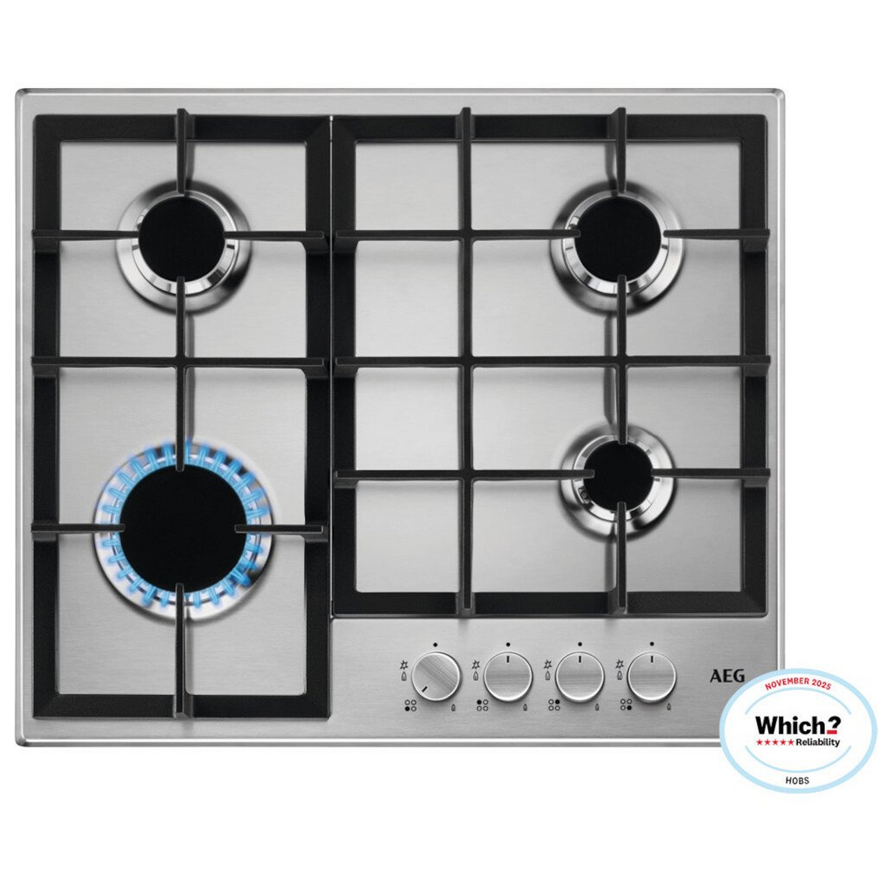 AEG HGE64200SM Series 3000 60cm 4 Burner Gas Hob in Stainless Steel wi