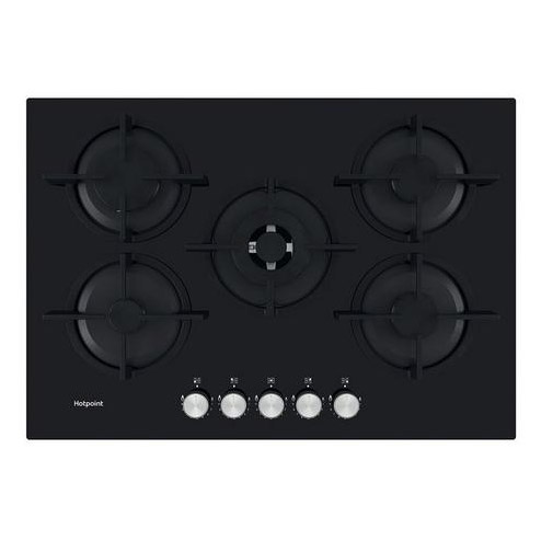 Hotpoint HGS72SBK 75cm 5 Burner Gas Hob on Black Glass Wok Burner, photo 2