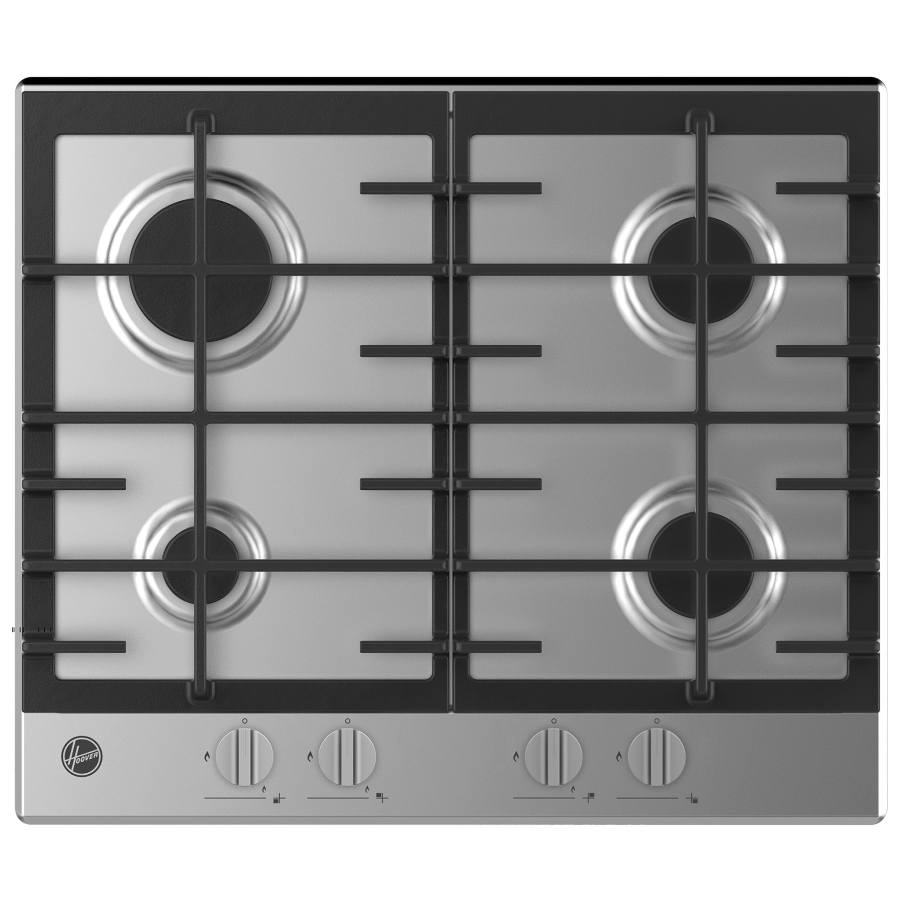 Image of Hoover HHG6BRK3X 60cm 4 Burner Gas Hob St Steel Cast Iron Pan Supports