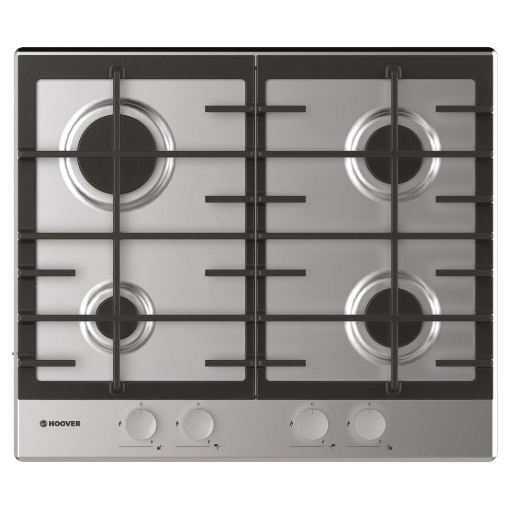 Image of Hoover HHG6BRMX 60cm 4 Burner Gas Hob St Steel Cast Iron Pan Supports