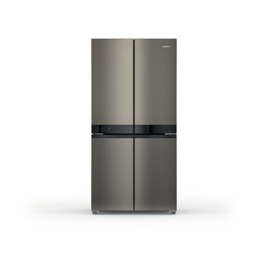 Image of Hotpoint HQ9U1BL American 4 Door Fridge Freezer in Black Steel F Rated