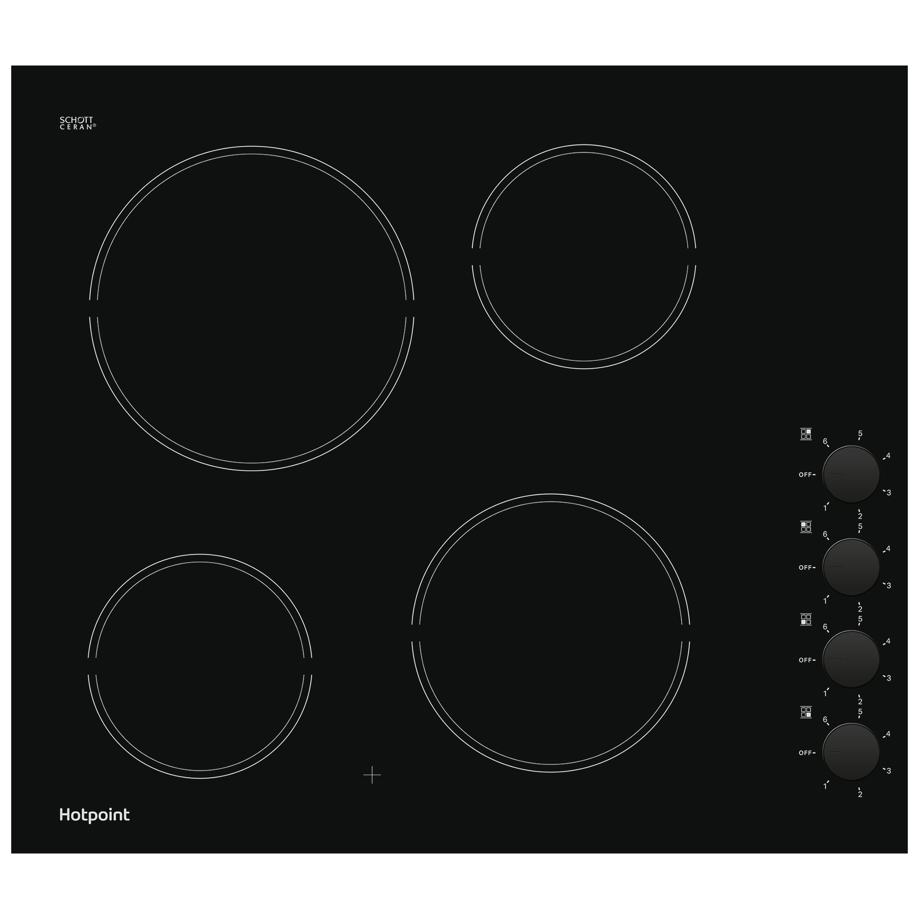 Hotpoint HR620RH 60cm 4 Zone Frameless Ceramic Hob Black Side Controls