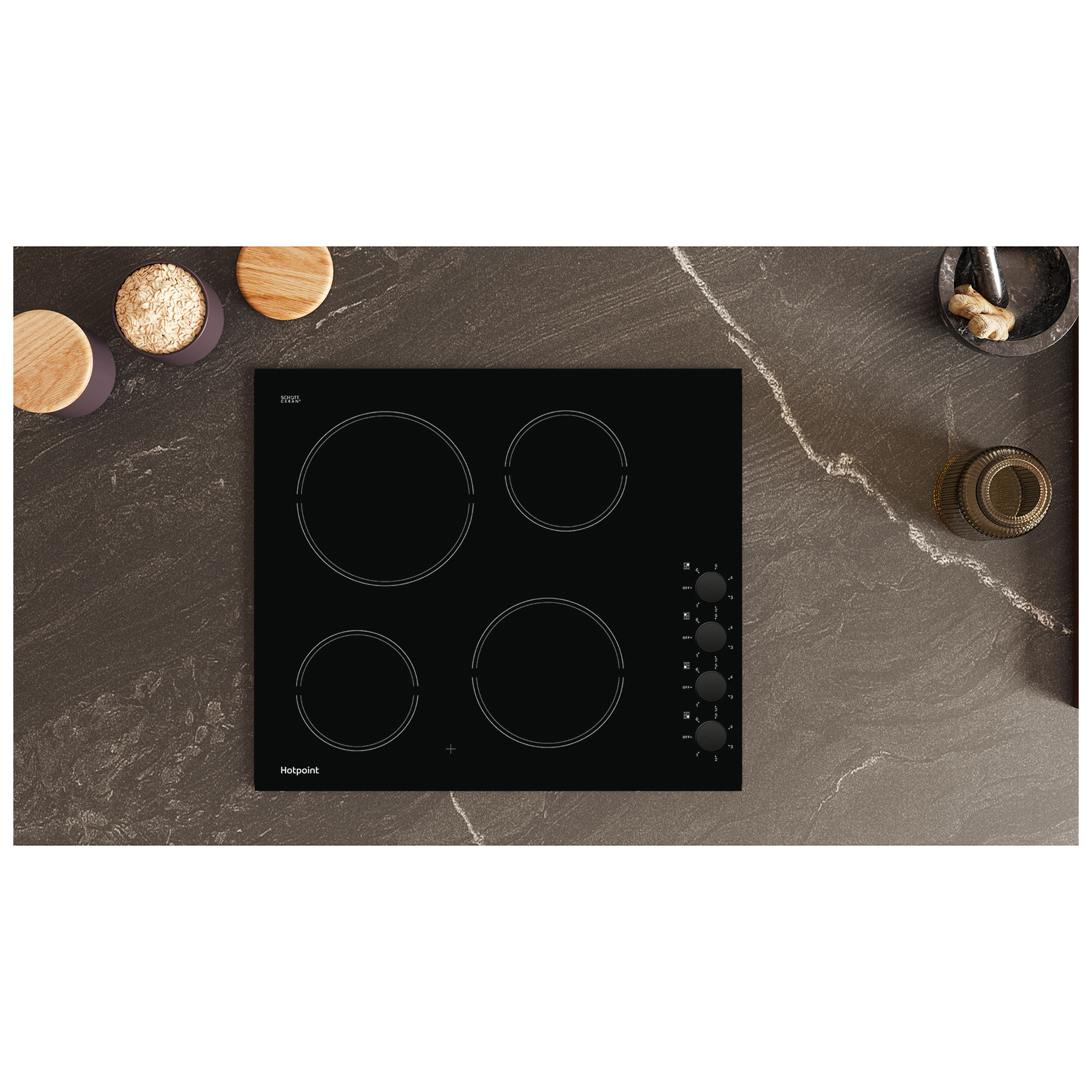 Hotpoint HR620RH 60cm 4 Zone Frameless Ceramic Hob Black Side Controls, photo 5