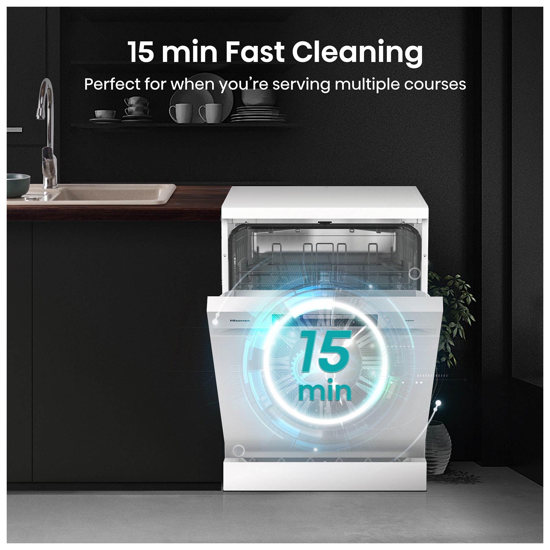 Hisense HS642D90WUK 60cm Dishwasher in White 14 Place Setting D Rated, photo 5