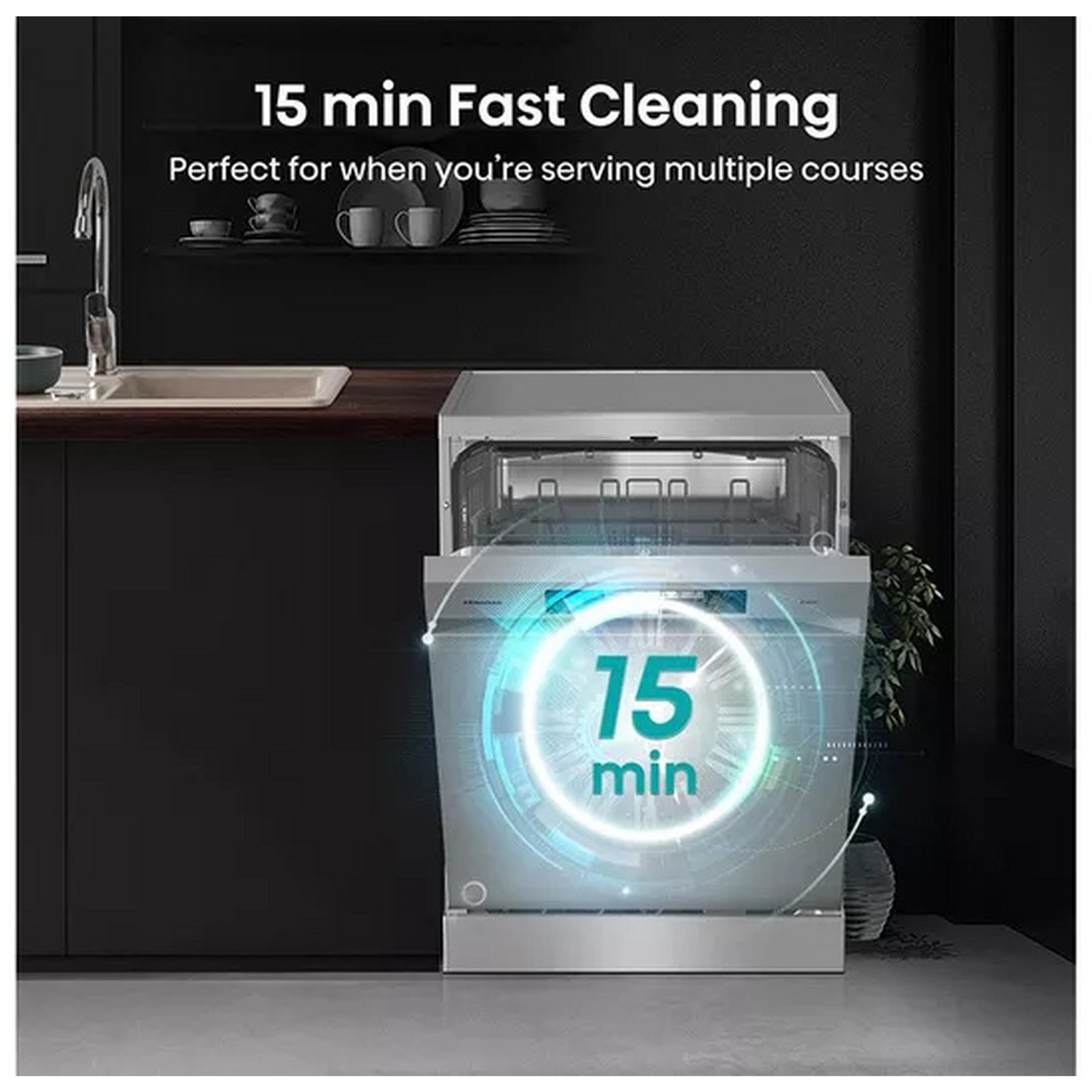 Hisense HS642D90XUK 60cm Dishwasher in Stainless Steel 14 Place Settin, photo 4