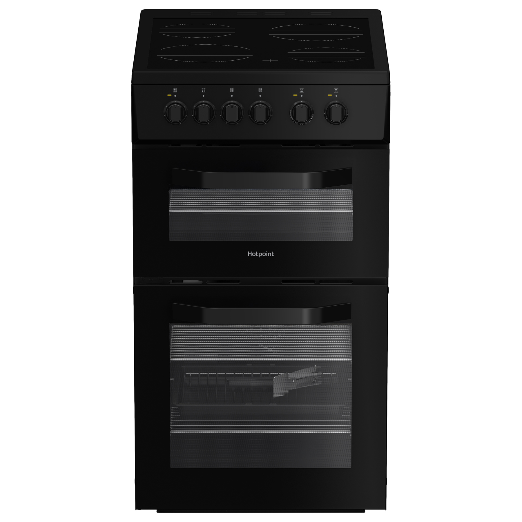 Hotpoint HTE5VCB 50cm Twin Cavity Electric Cooker in Black Ceramic Hob