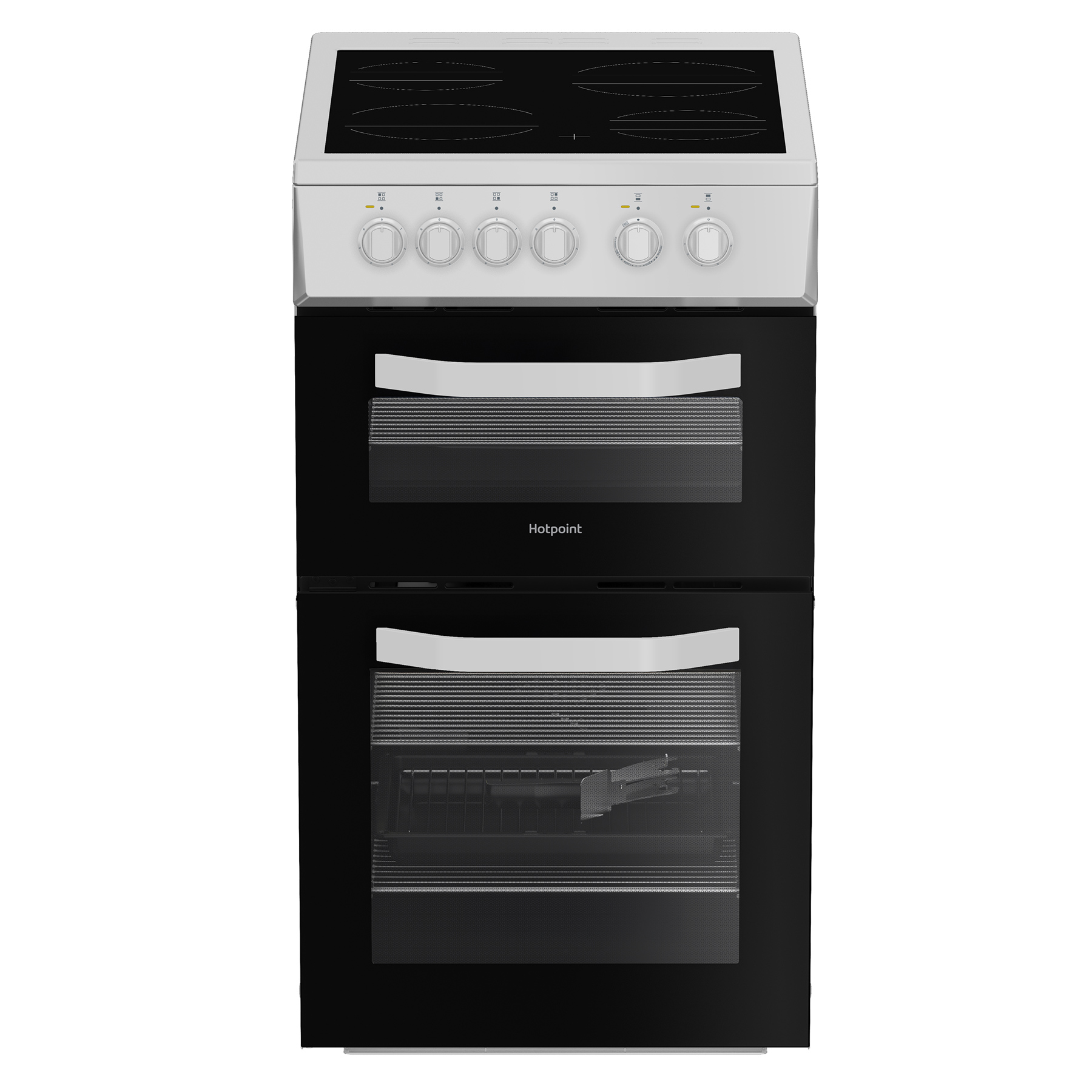 Hotpoint HTE5VCW 50cm Twin Cavity Electric Cooker in White Ceramic Hob