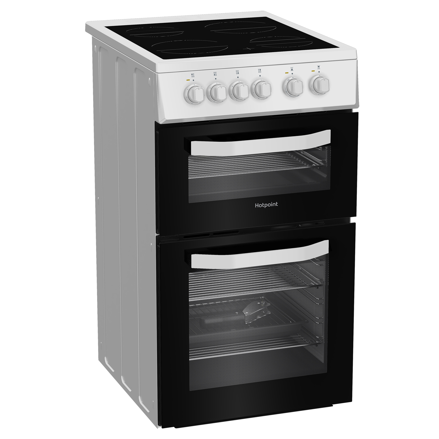 Hotpoint HTE5VCW 50cm Twin Cavity Electric Cooker in White Ceramic Hob, photo 2