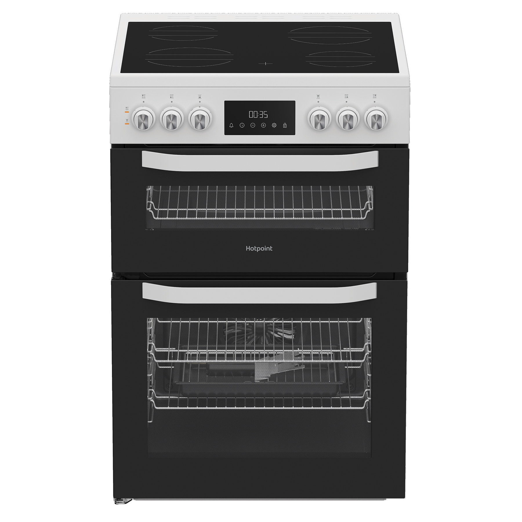 Hotpoint HTE6VDCW 60cm Twin Cavity Electric Cooker in White Ceramic Ho