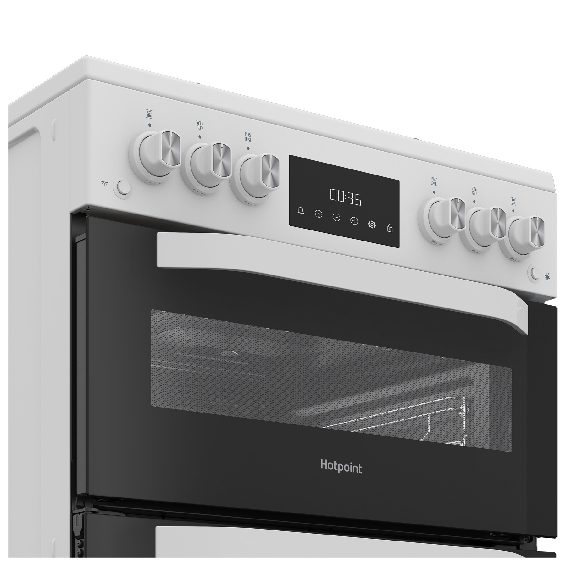 Hotpoint HTG6GDCW 60cm Twin Cavity Gas Cooker with Glass Lid in White, photo 4