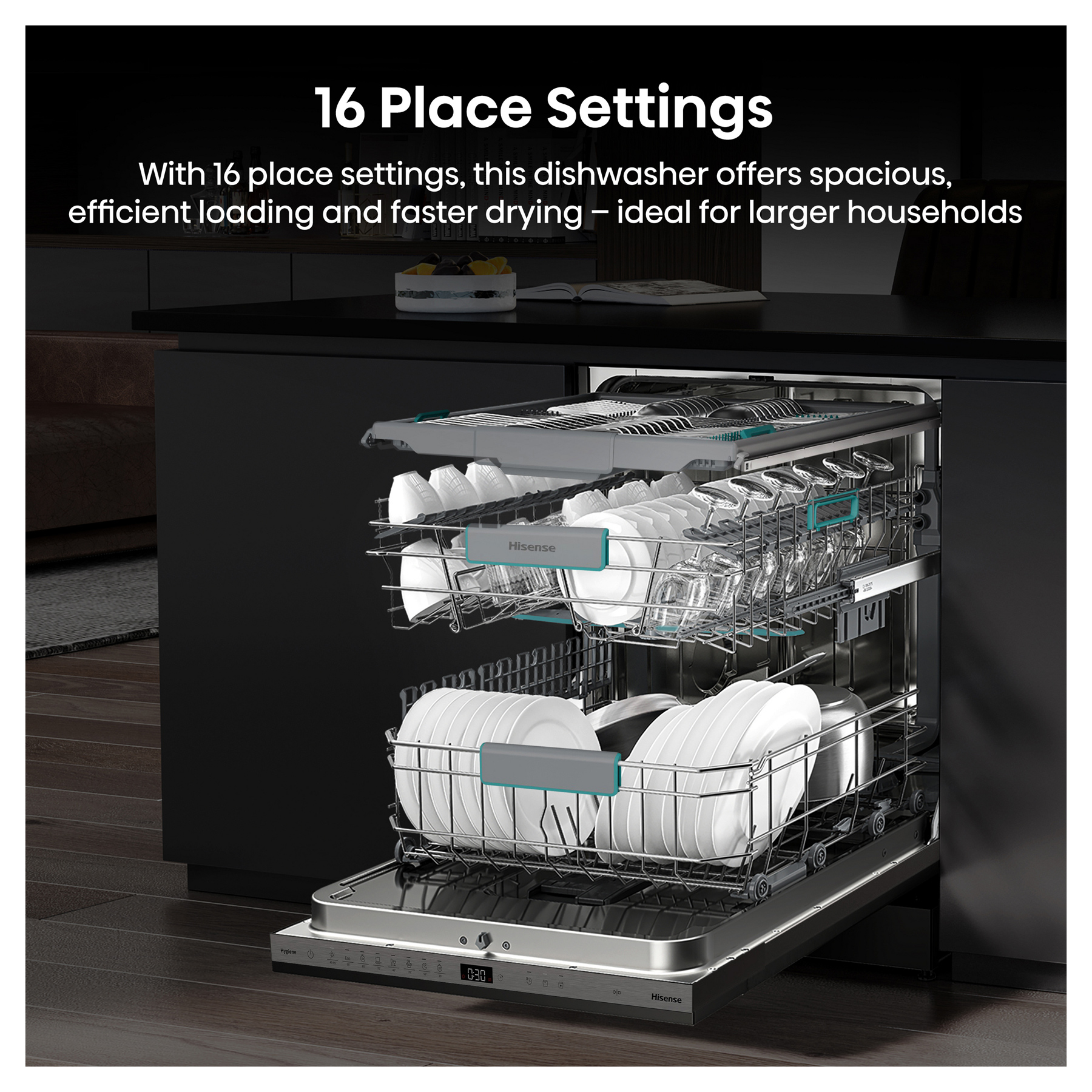 Hisense HV16AUK 60cm Fully Integrated Dishwasher 16 Place A Rated with, photo 4