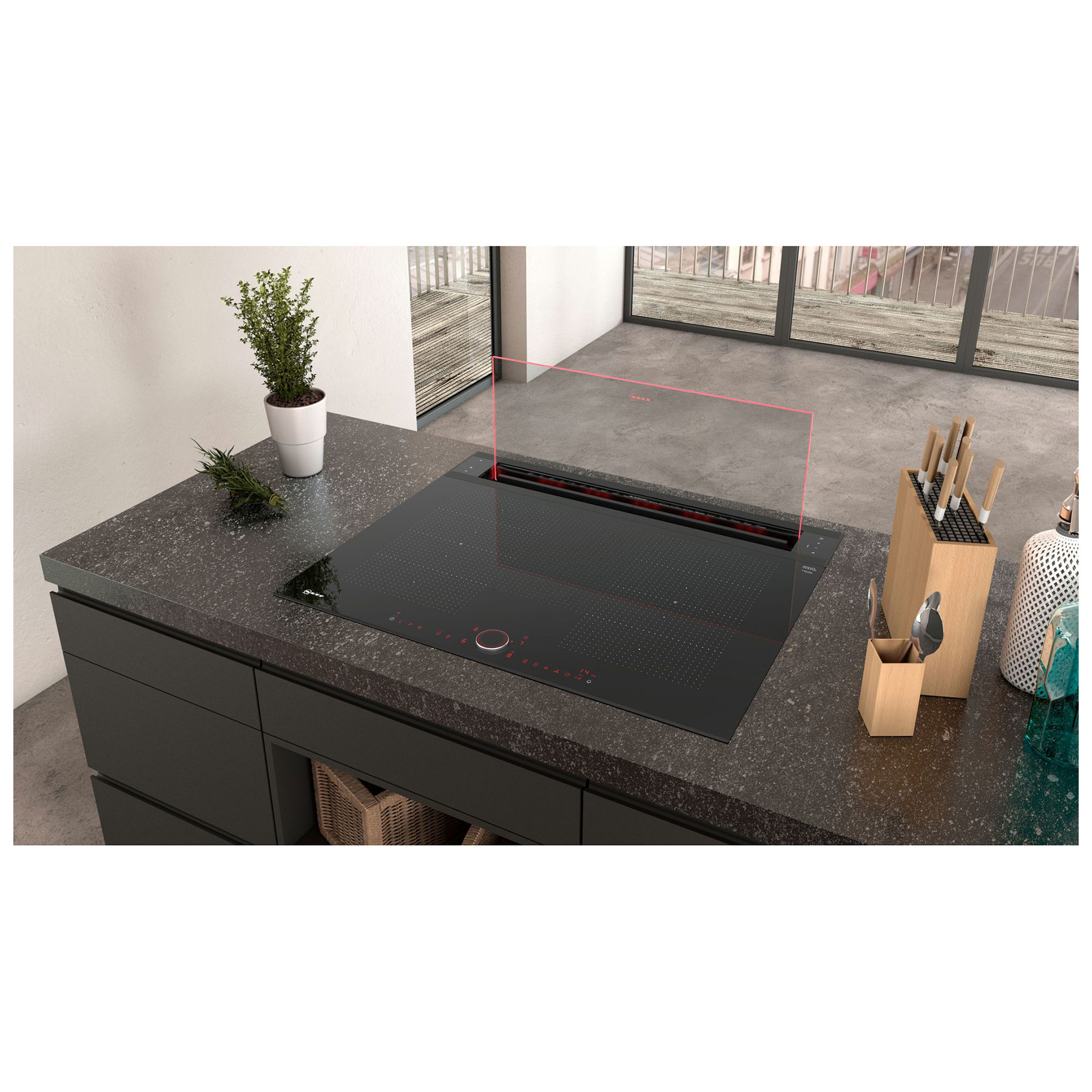 Neff I88WMM1S7B N90 80cm DownDraft Cooker Hood in Black Clear Glass, photo 3