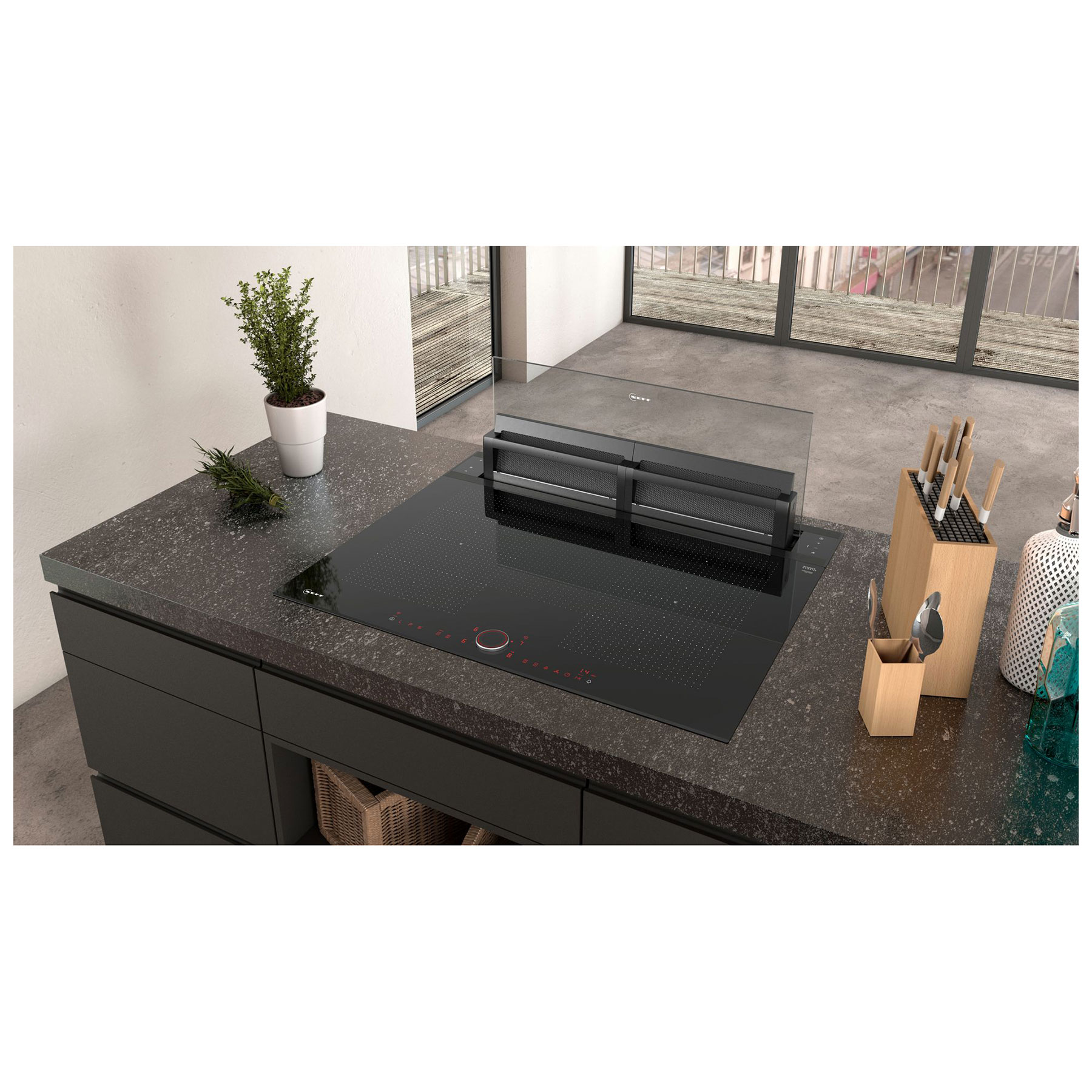 Neff I88WMM1S7B N90 80cm DownDraft Cooker Hood in Black Clear Glass, photo 4