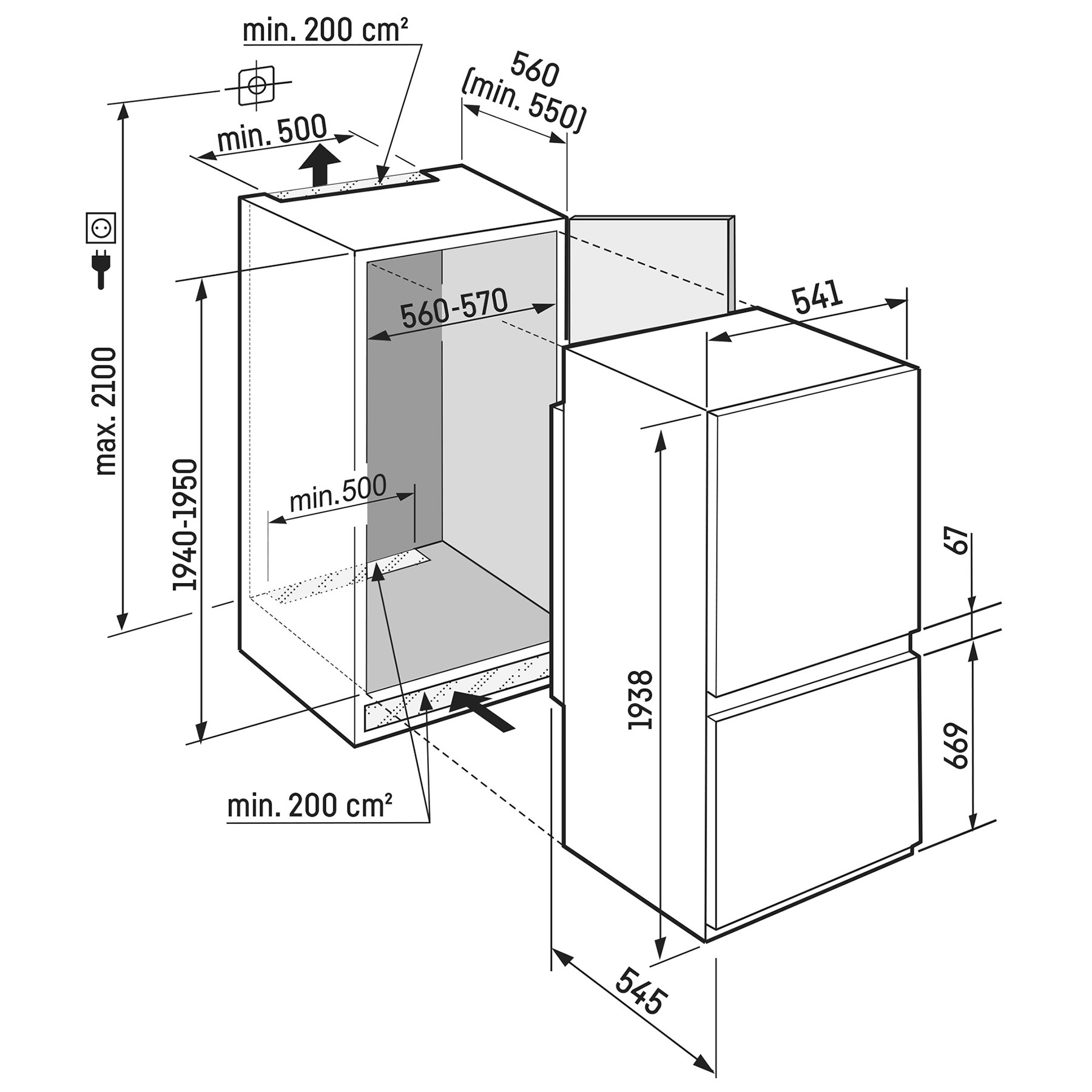 Liebherr ICNSD5603 Integrated 70 30 Frost Free Fridge Freezer 194cm Hi, photo 5