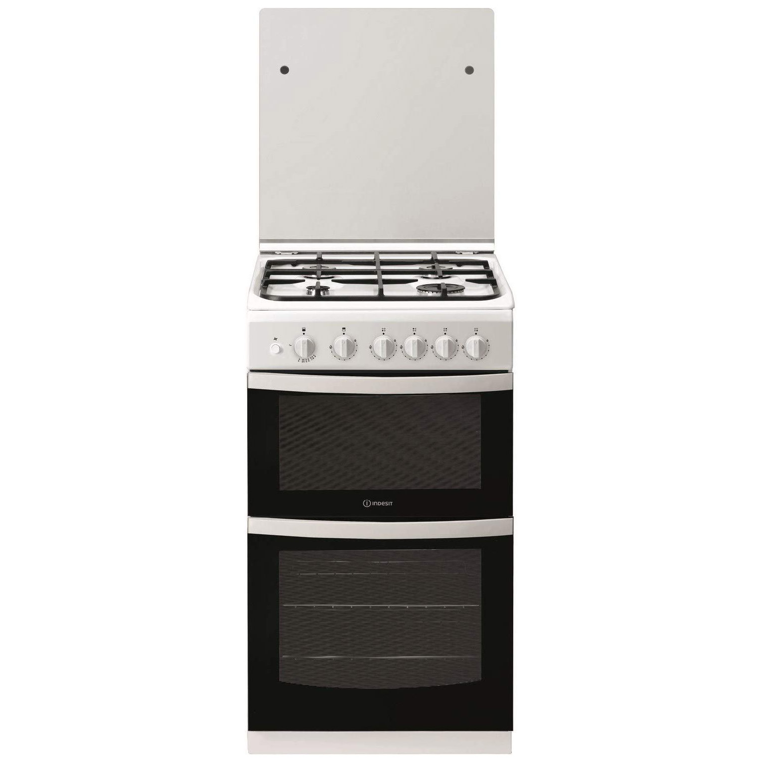 Image of Indesit ID5G00KMWL 50cm Twin Cavity Gas Cooker in White Glass Lid