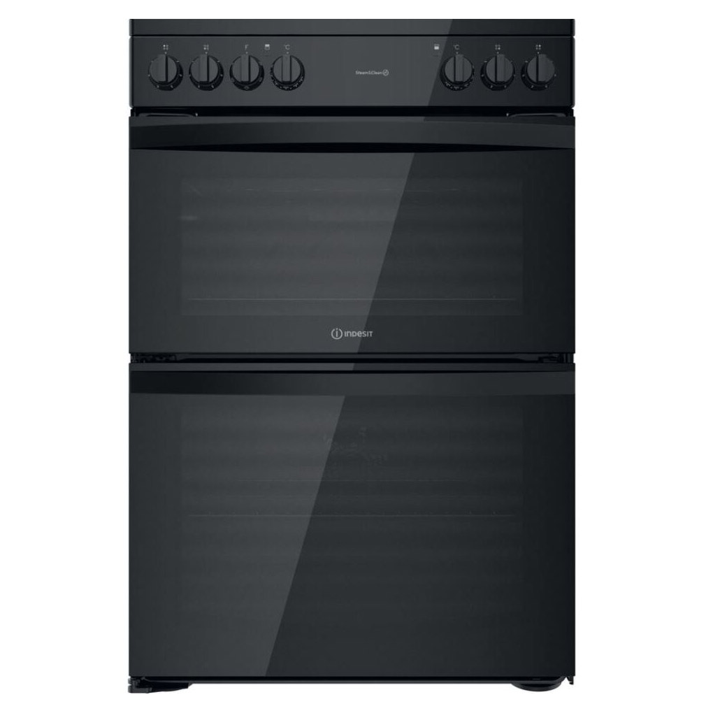 Image of Indesit ID67V9KMBUK 60cm Double Oven Electric Cooker in Black Ceramic