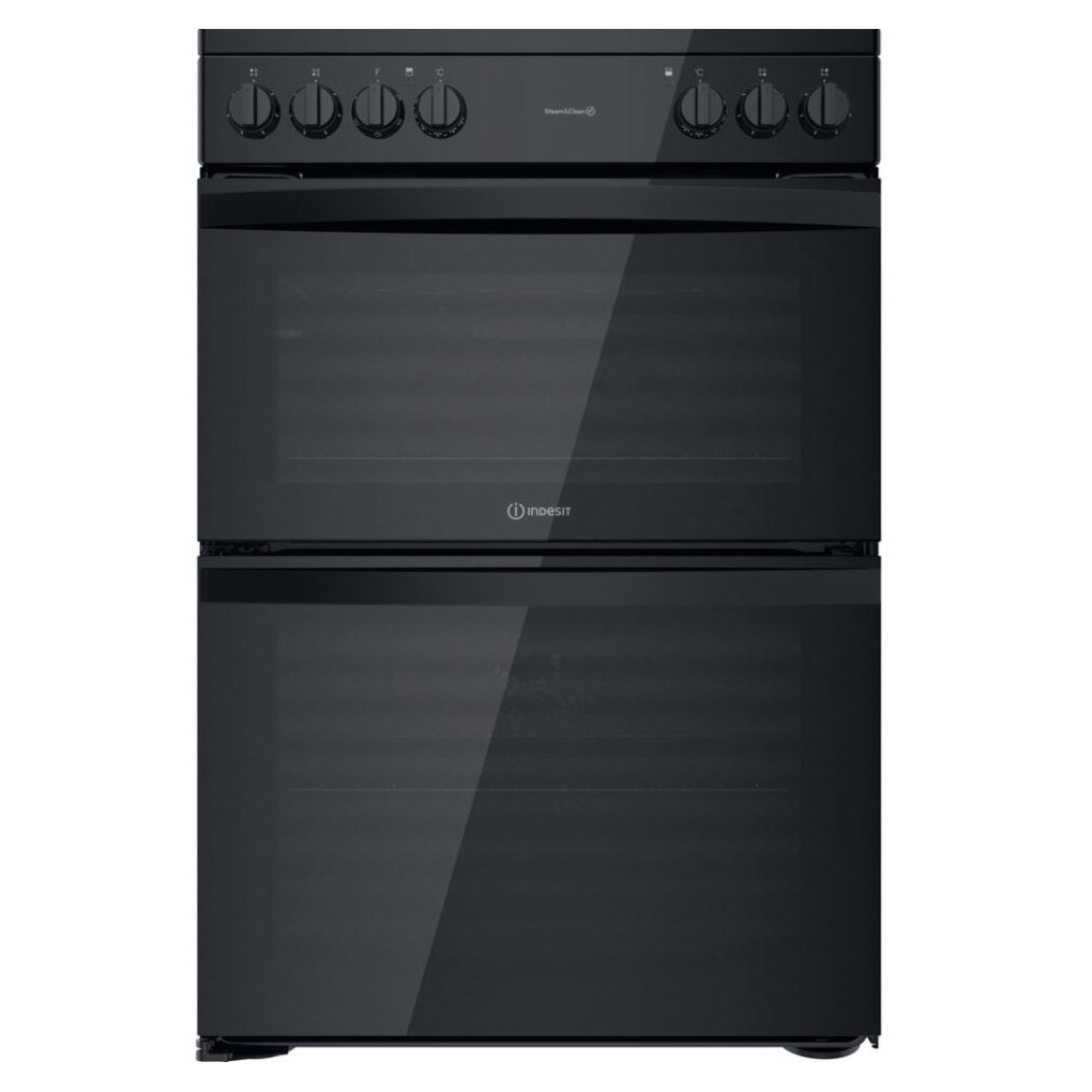 Indesit ID67V9KMBUK 60cm Double Oven Electric Cooker in Black Ceramic