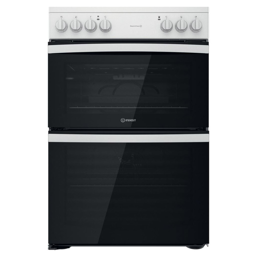 Indesit ID67V9KMWUK 60cm Double Oven Electric Cooker in White Ceramic