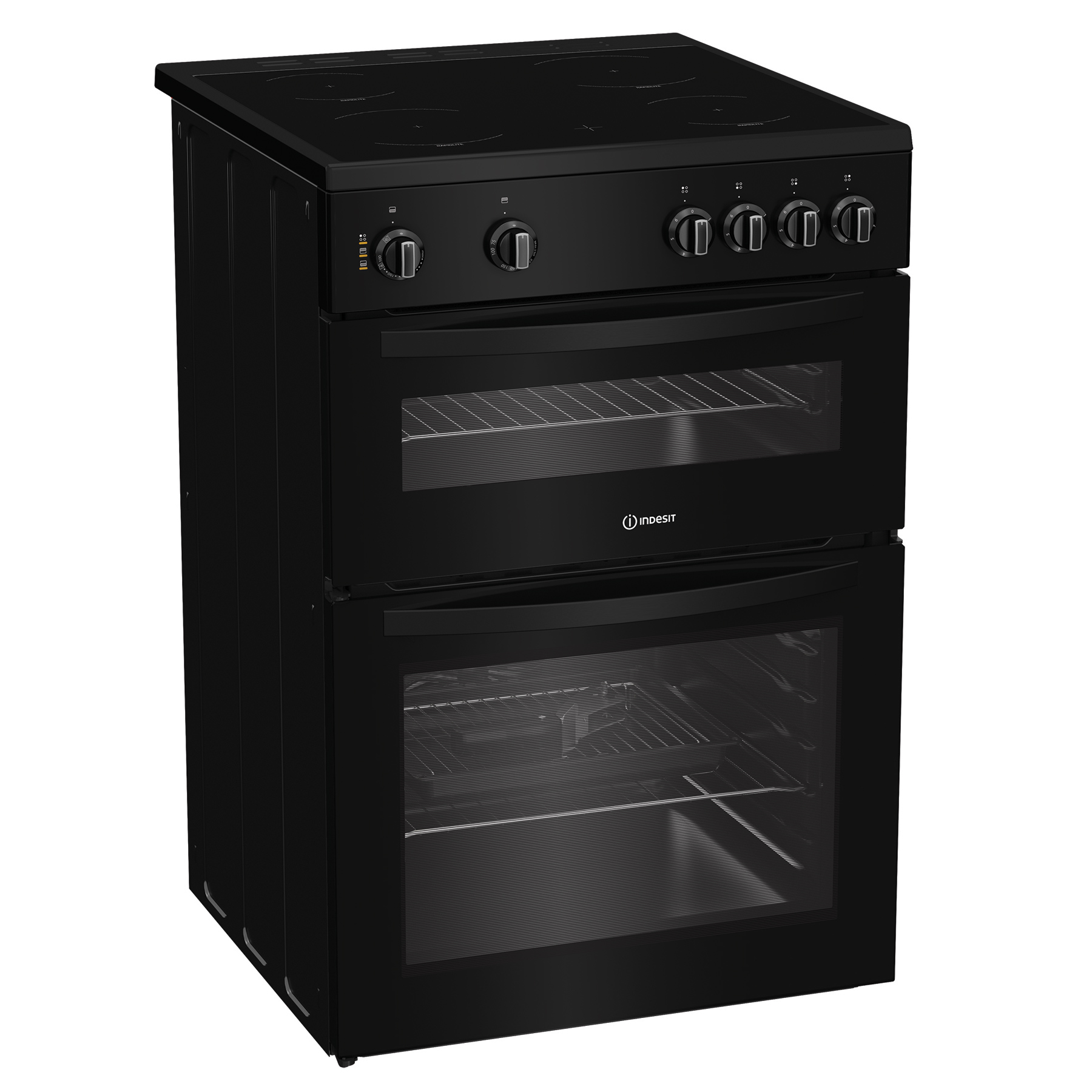 Indesit IDE6VMB 60cm Double Oven Electric Cooker in Black 4 Zone Ceram, photo 2