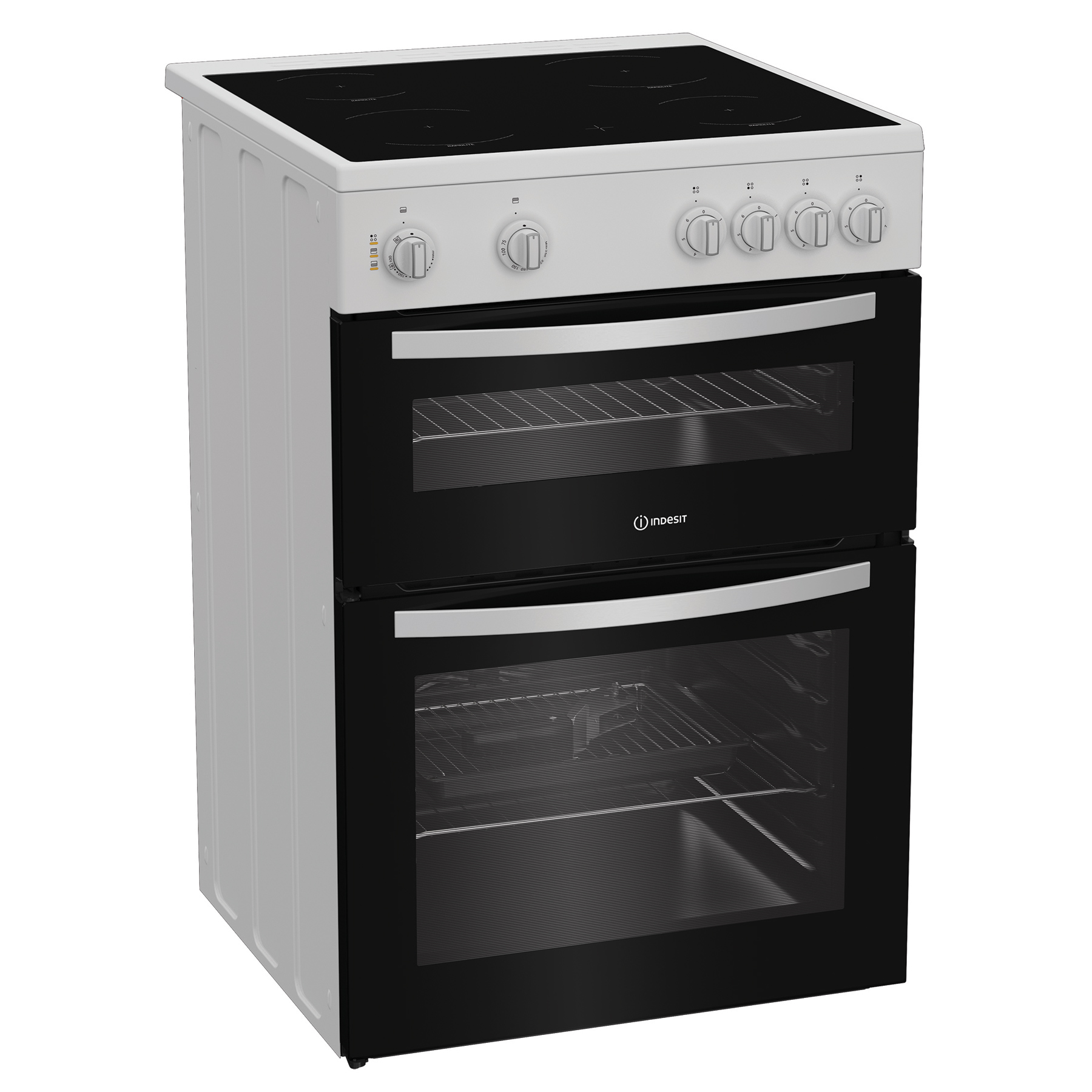 Indesit IDE6VMW 60cm Double Oven Electric Cooker in White 4 Zone Ceram, photo 2
