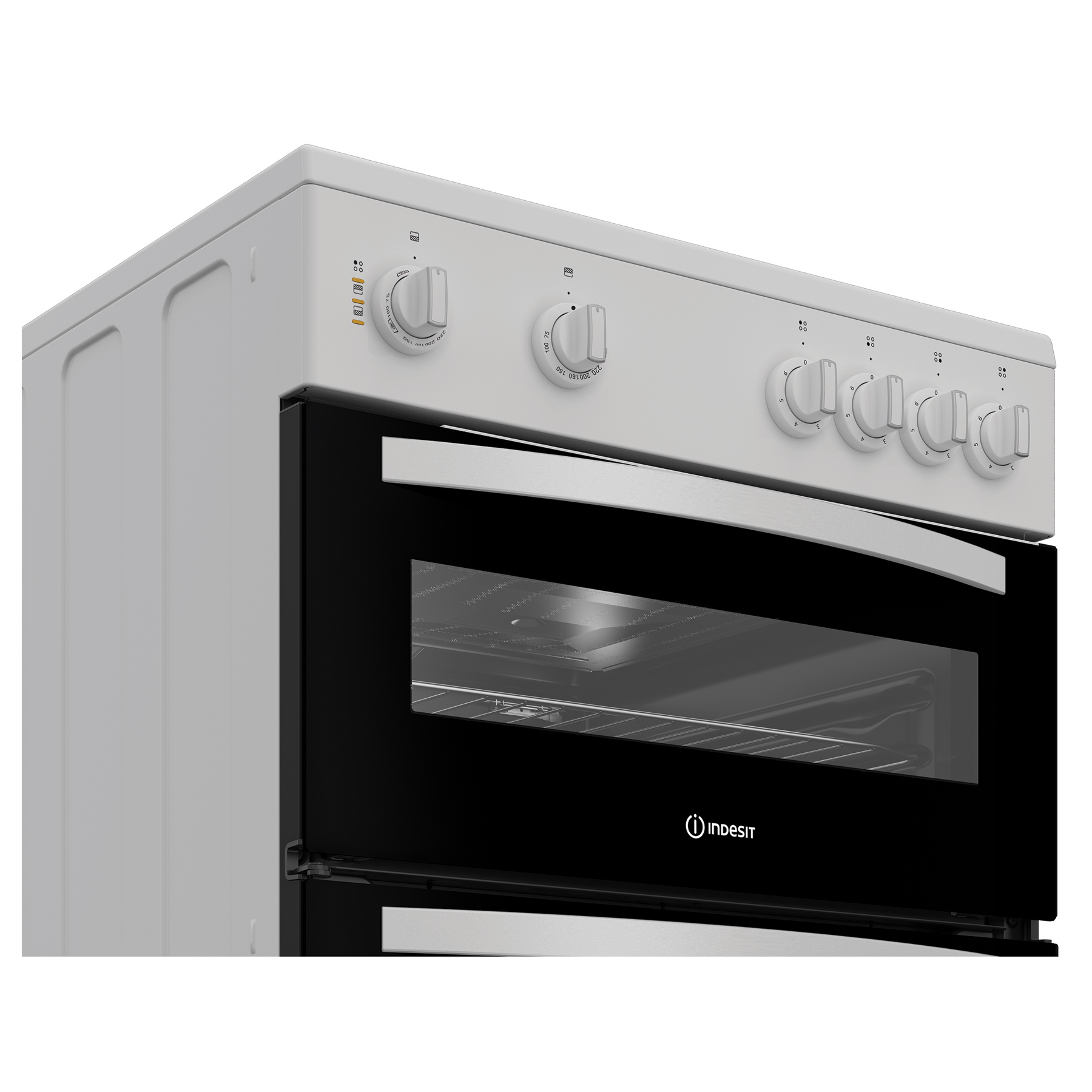 Indesit IDE6VMW 60cm Double Oven Electric Cooker in White 4 Zone Ceram, photo 4
